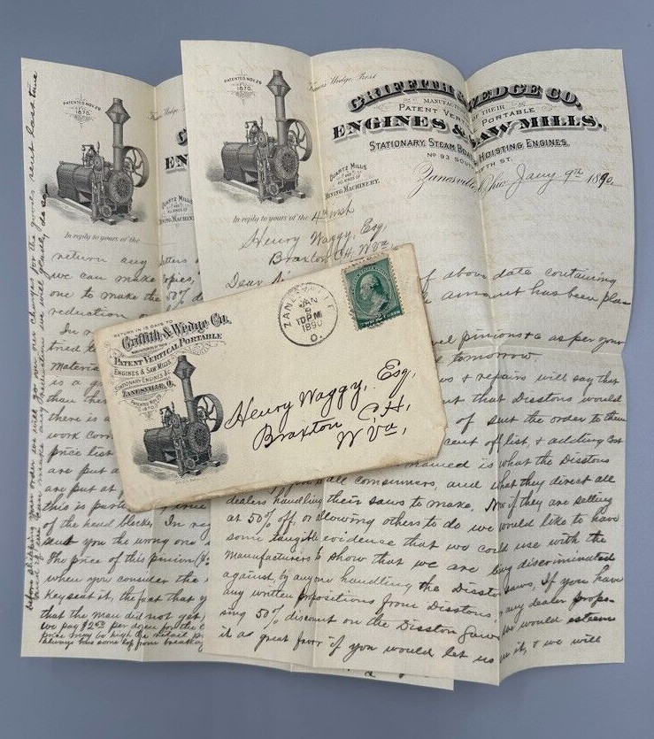 1890 Griffith & Wedge ENGINES SAW MILL Advertise FARM Postal Cover ZANESVILLE OH