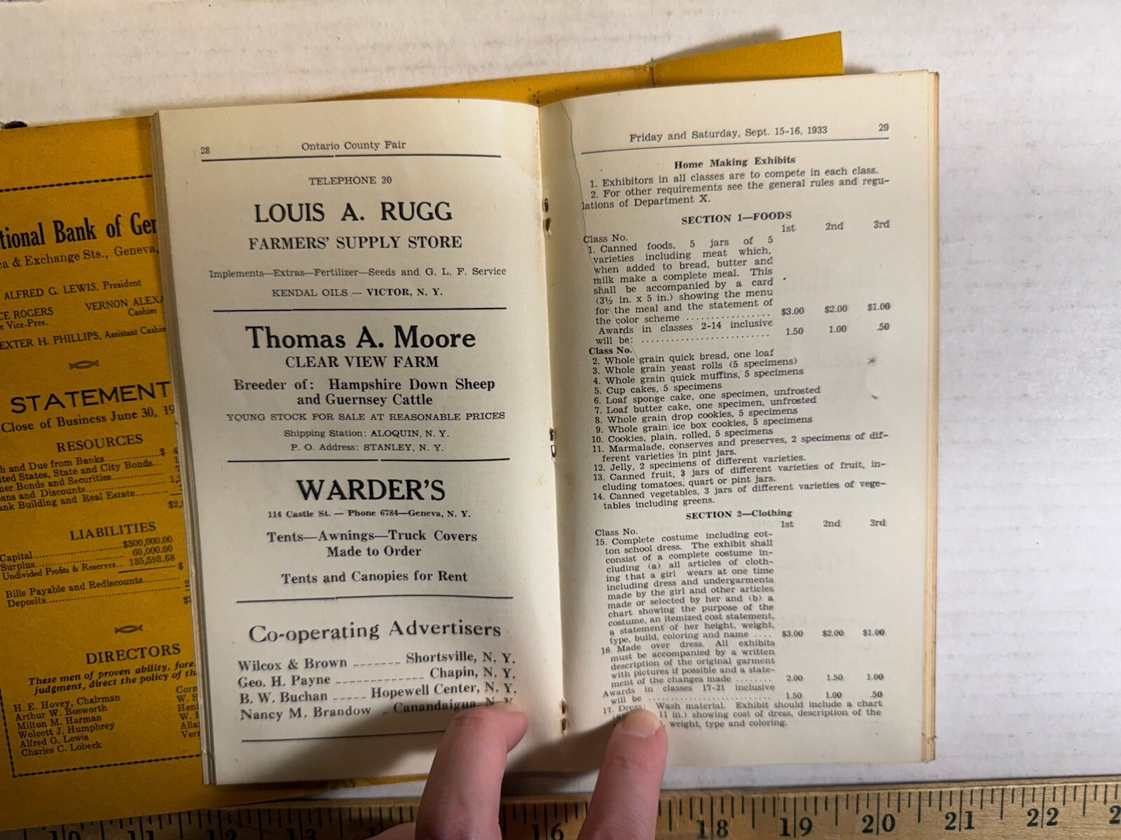 Vintage 1933 93rd Annual Exhibition of The Ontario County Agricultural Brochure