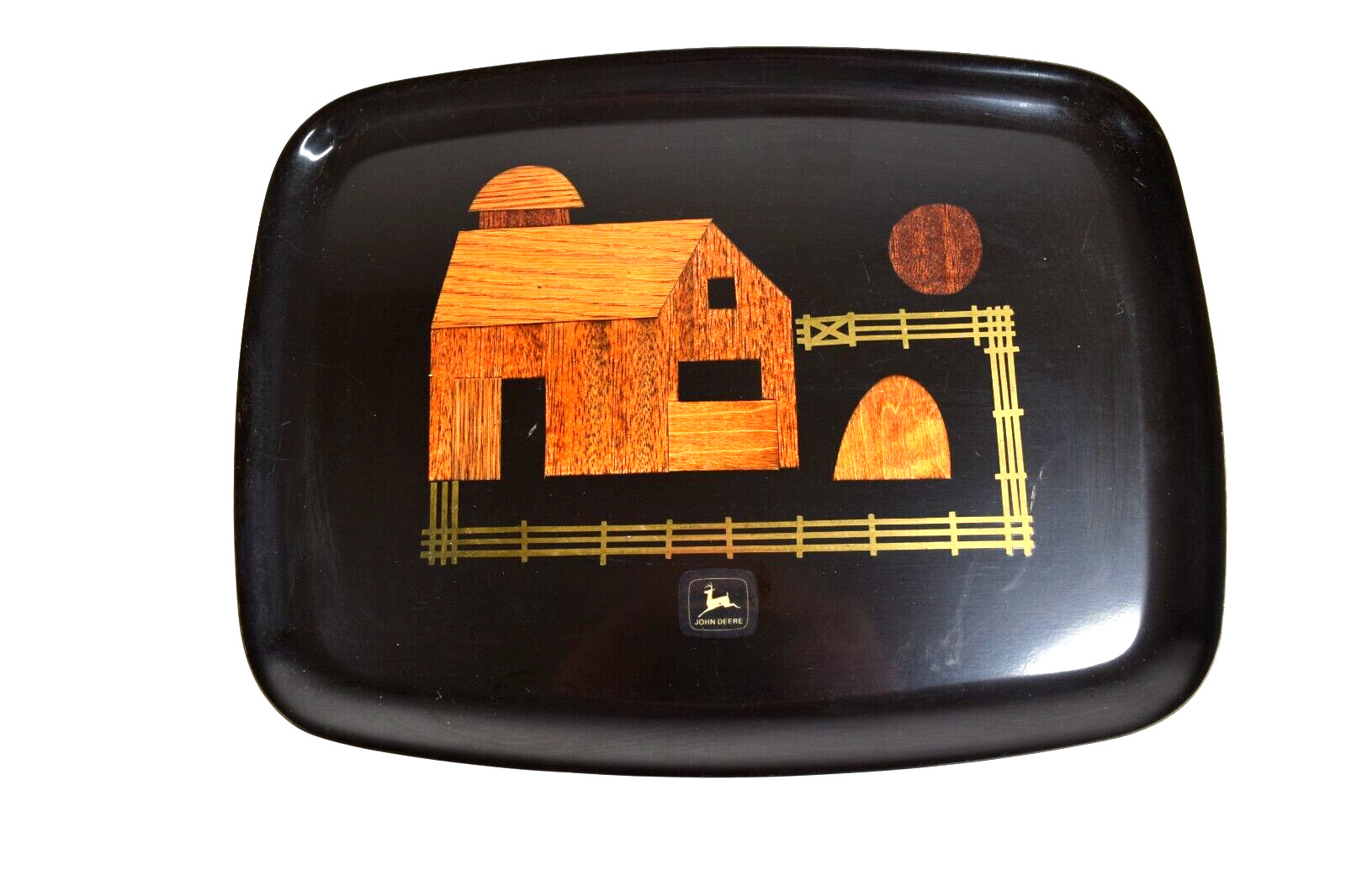 Vtg Couroc Tray Black Lacquer Hand Crafted 12&Prime; x 9&Prime; Monterey, Ca Farm John Deere