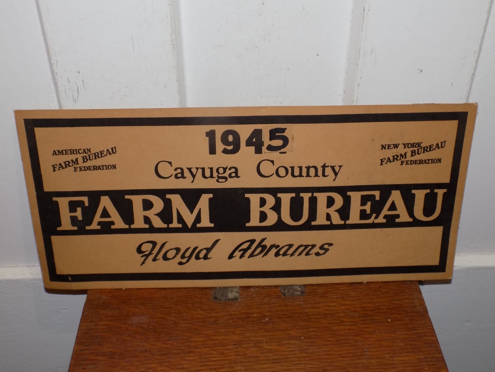 Vintage 1945 Cayuga County (NY) Farm Bureau Cardboard Sign