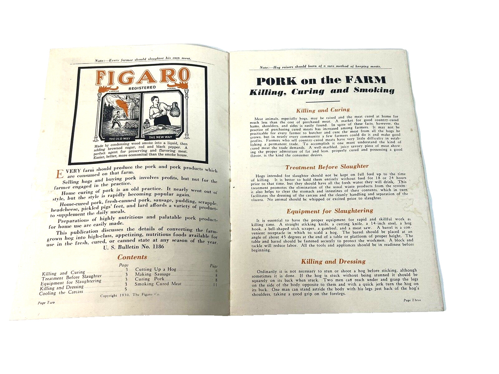 Figaro&rsquo;s Message Booklet Butchering Pigs Curing Liquid Smoke Dallas TX 1930