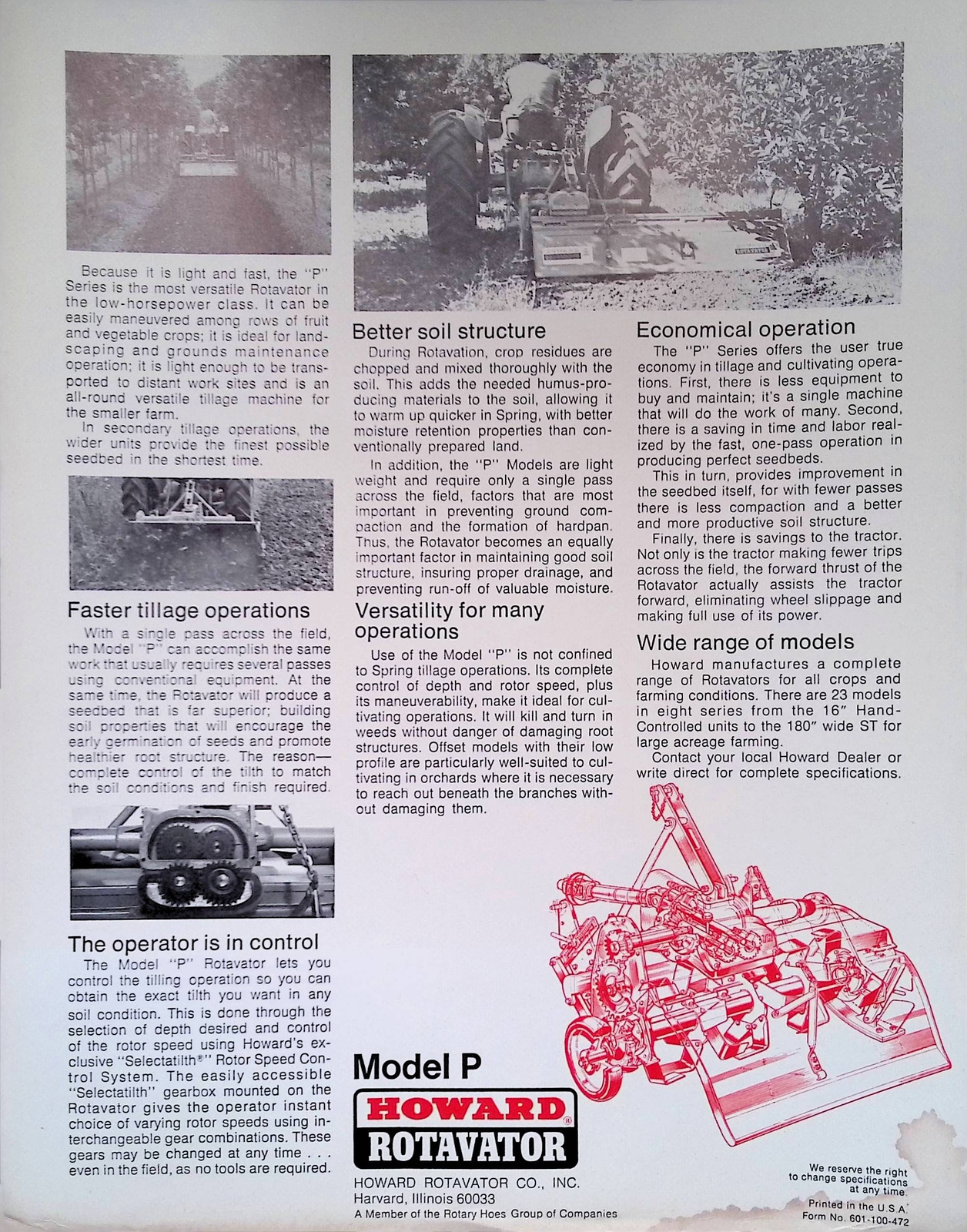 Vintage Farm Advertisement Spec Sheet Powerful Rotavators for Efficient Tillage