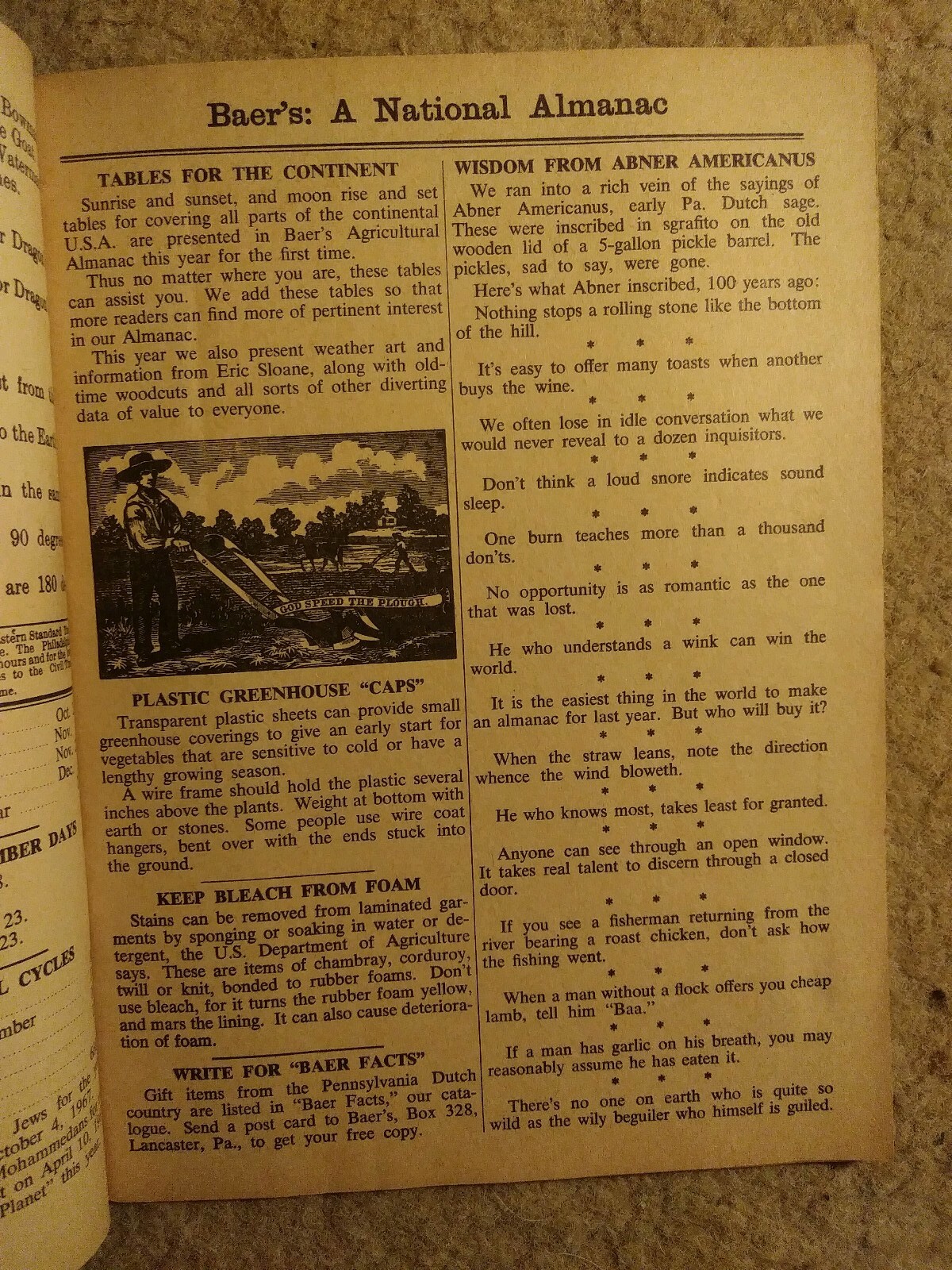 Agricultural Almanac Vol #142 1967 John Baers Sons Lancaster PA