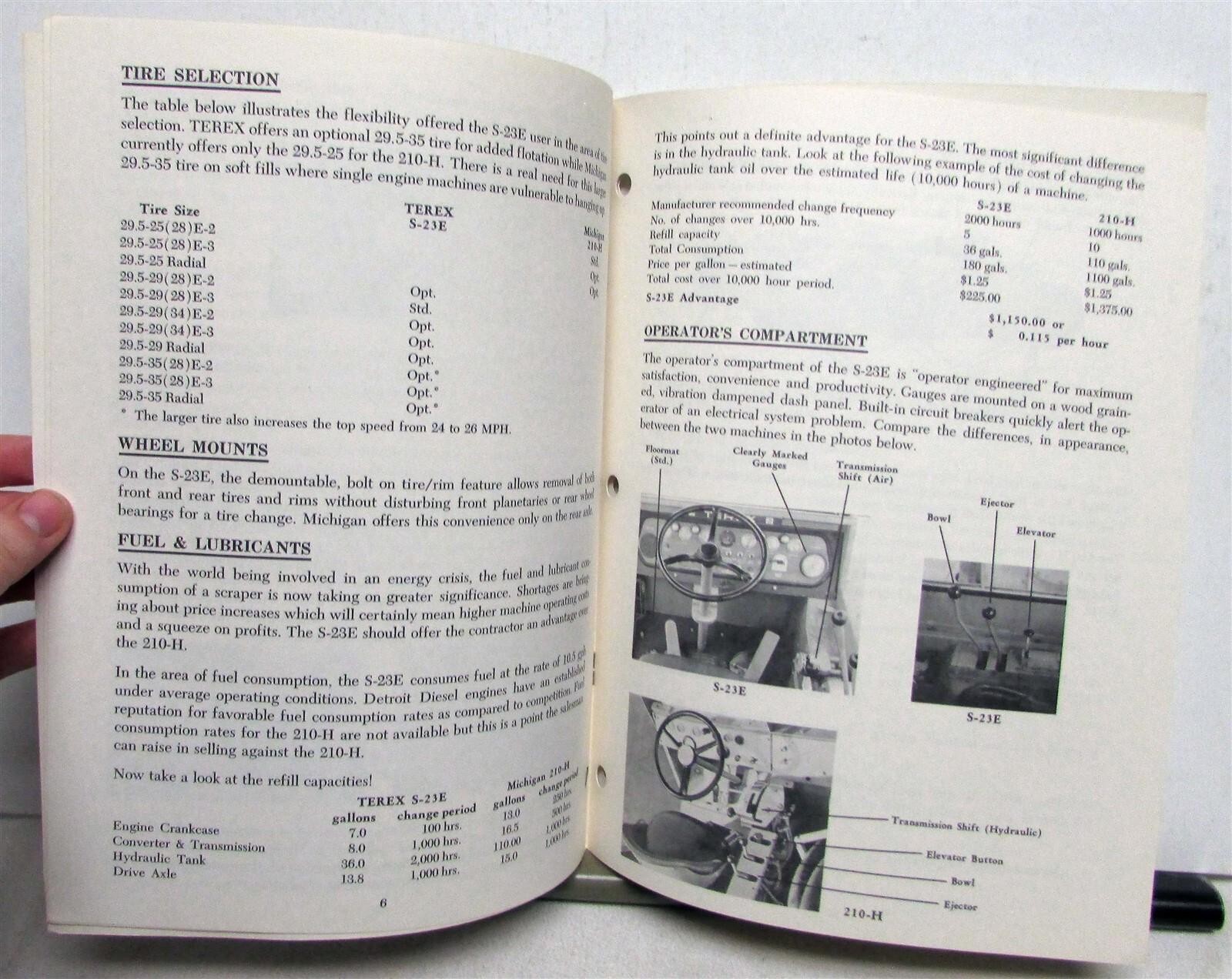 1974 Terex GM S-23E VS Michigan 210-H Construction Features Comparison