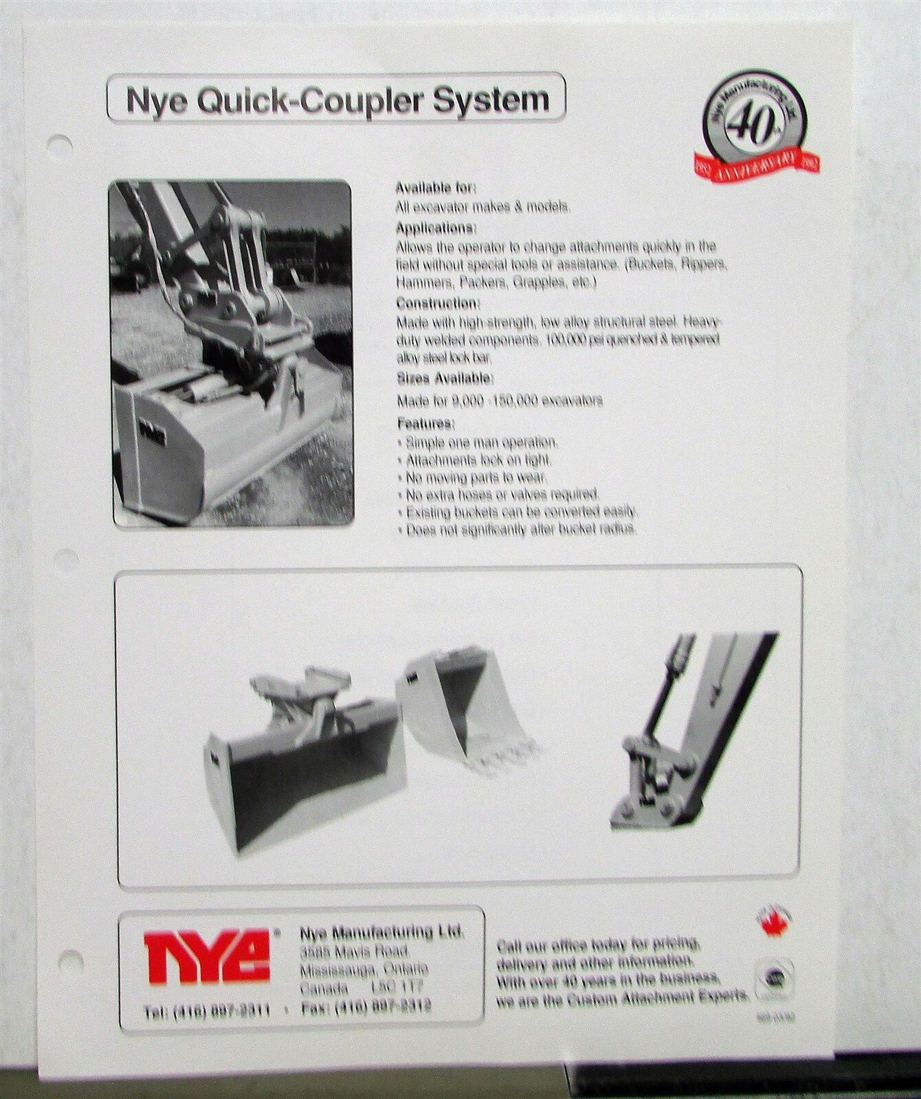 1992 NYE Quick Coupler System Construction Sales Sheet CANADIAN