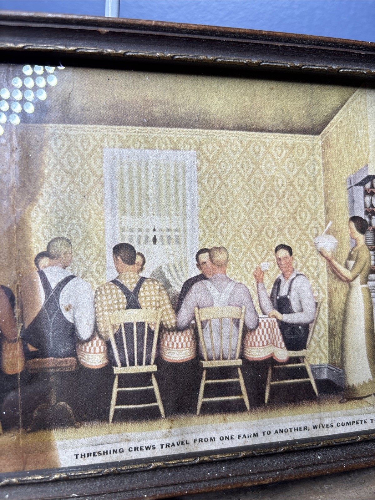 1930s Dinner For Threshers Farming Homestead Print Sign Grant Wood Glass Framed