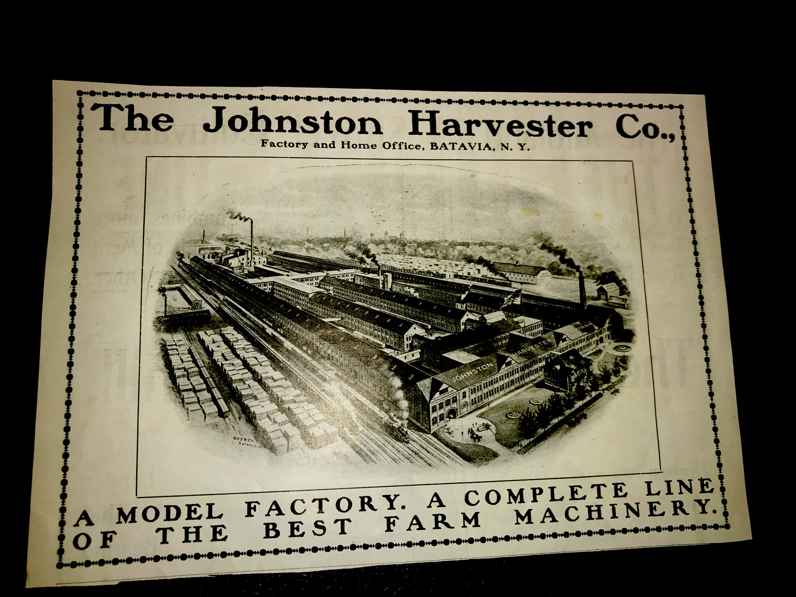 1903 The Johnston Harvest Co. Farm Advertising – Batavia – New York