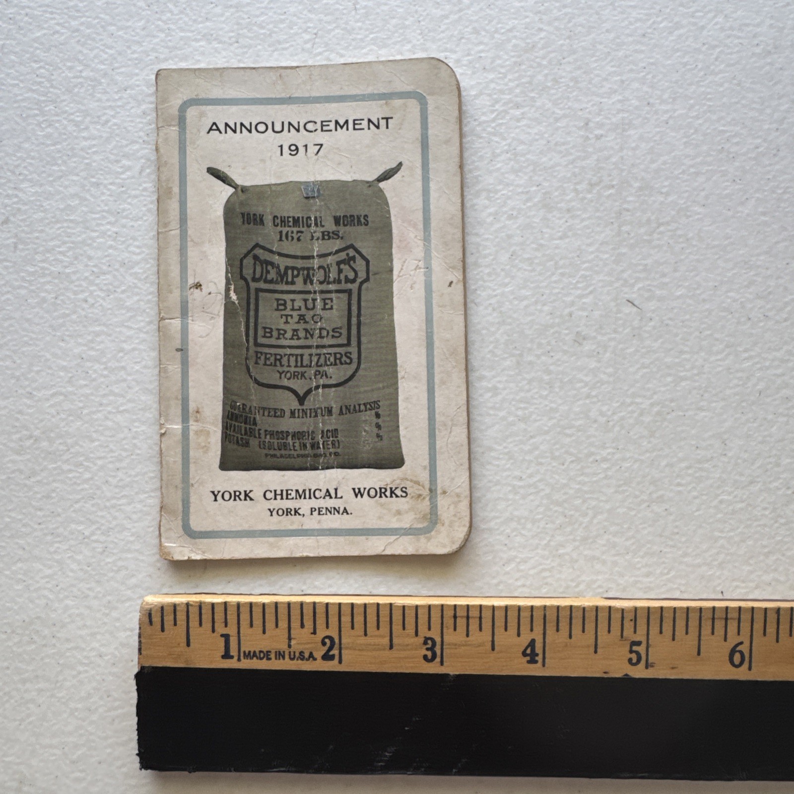 1917 Dempwolf&rsquo;s Fertilizers York Chemical Works York, PA Announcement Book