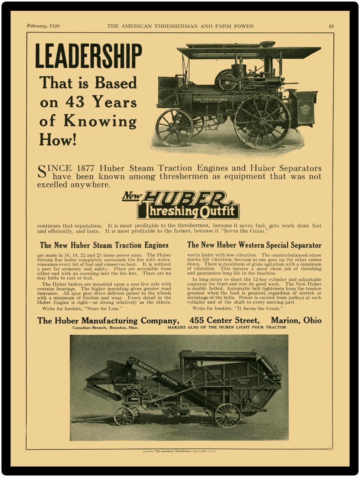 Huber Tractors & Threshing Outfits, Marion OH NEW Sign 24×30&Prime; USA STEEL XL Size