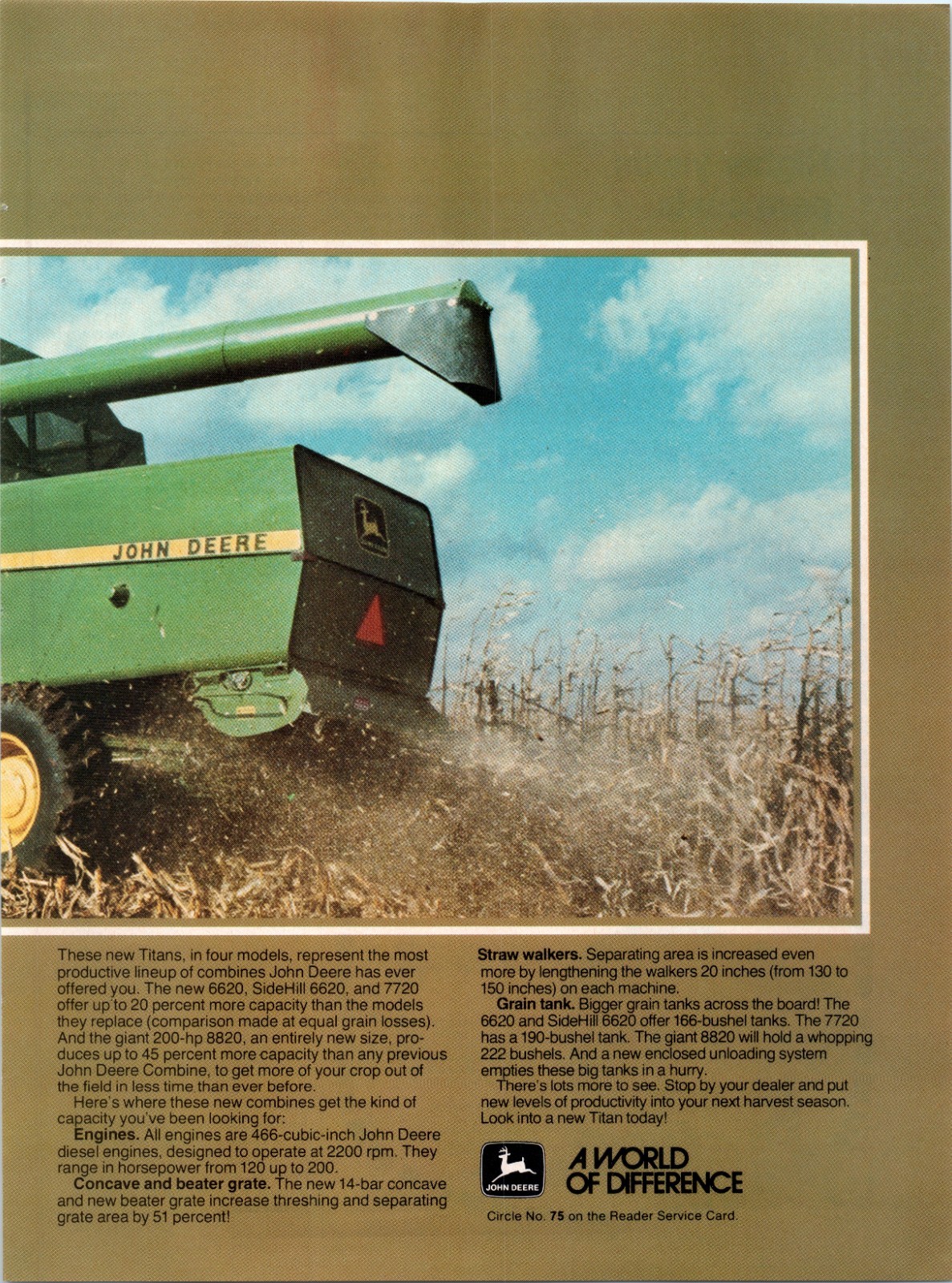 1979 John Deere Combine 6620 7720 8820 70&rsquo;s Vintage 2-Page Print Ad
