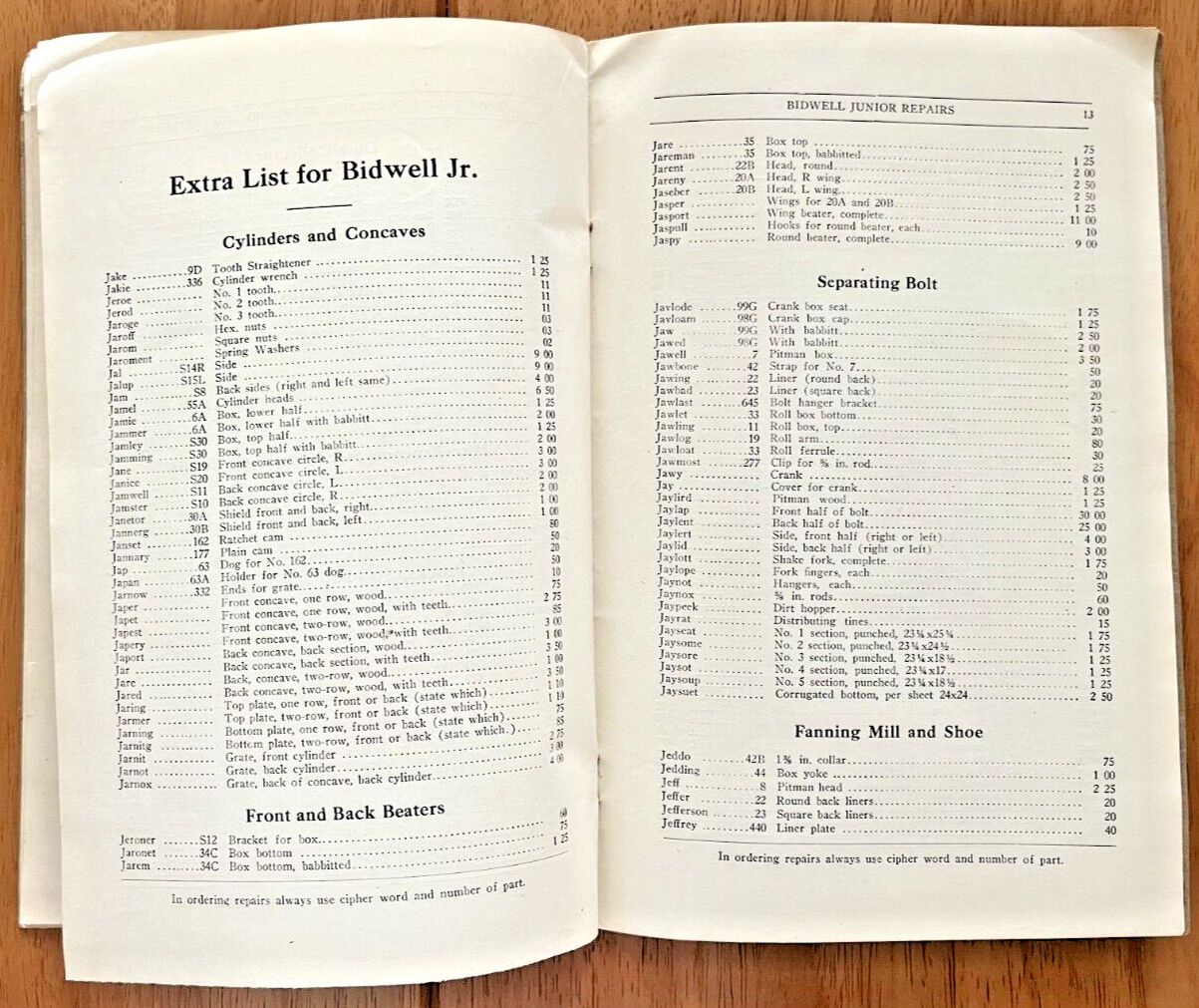 Bidwell Bean & Pea Thresher 1917 parts list Batavia Machine Co Batavia NY