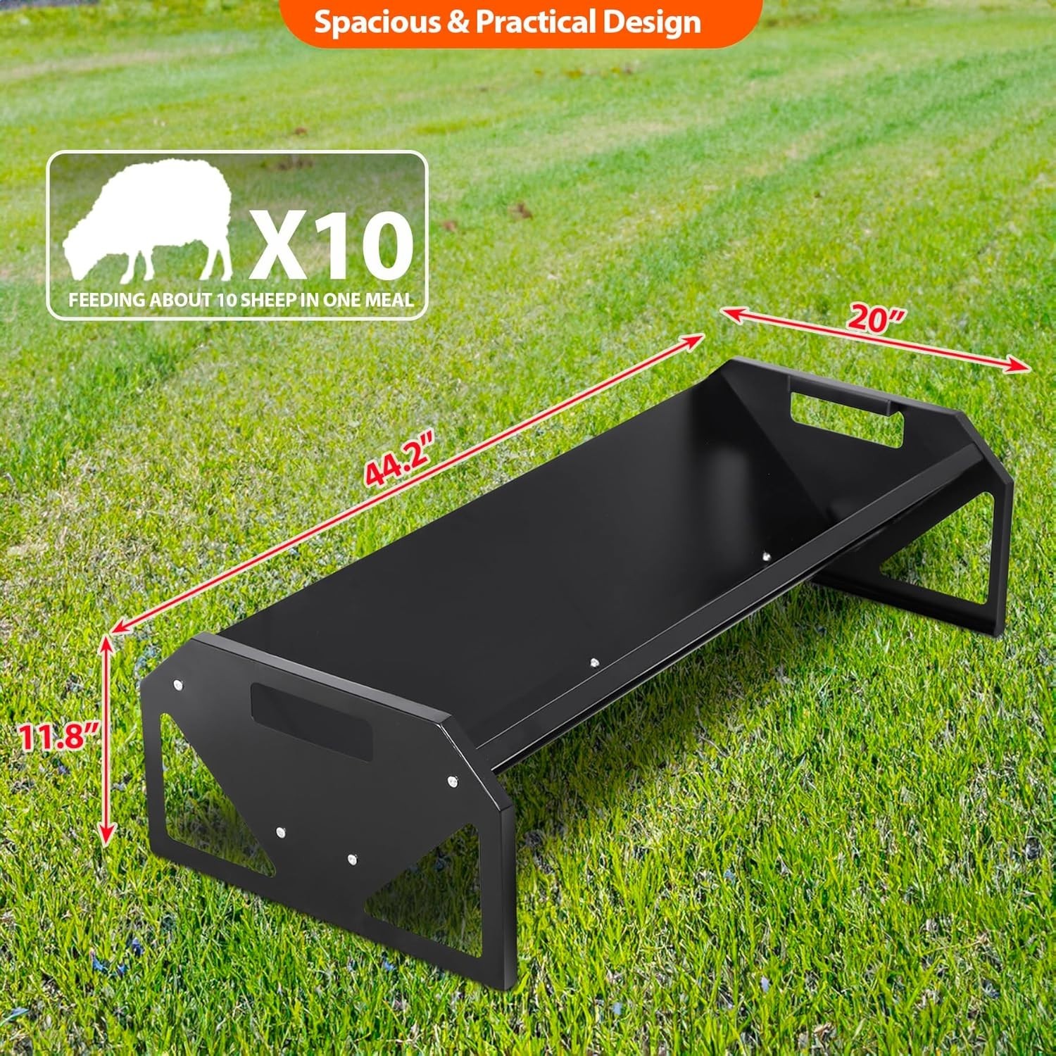Pasture Feeder 44.2&Prime; Long, Heavy-Duty Large Capacity Livestock Feeder with Deepe