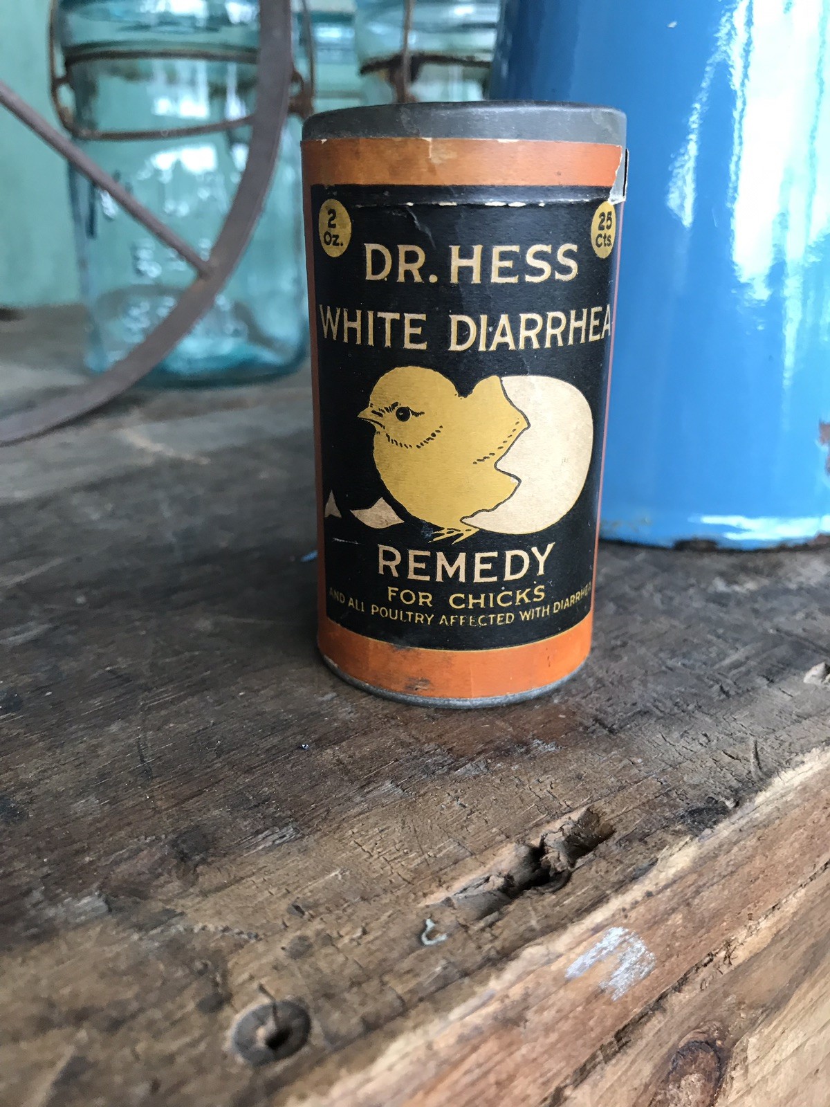 Antique Dr. Hess White Diarrhea For Chicks 25cent Can Farm Medicine Rare