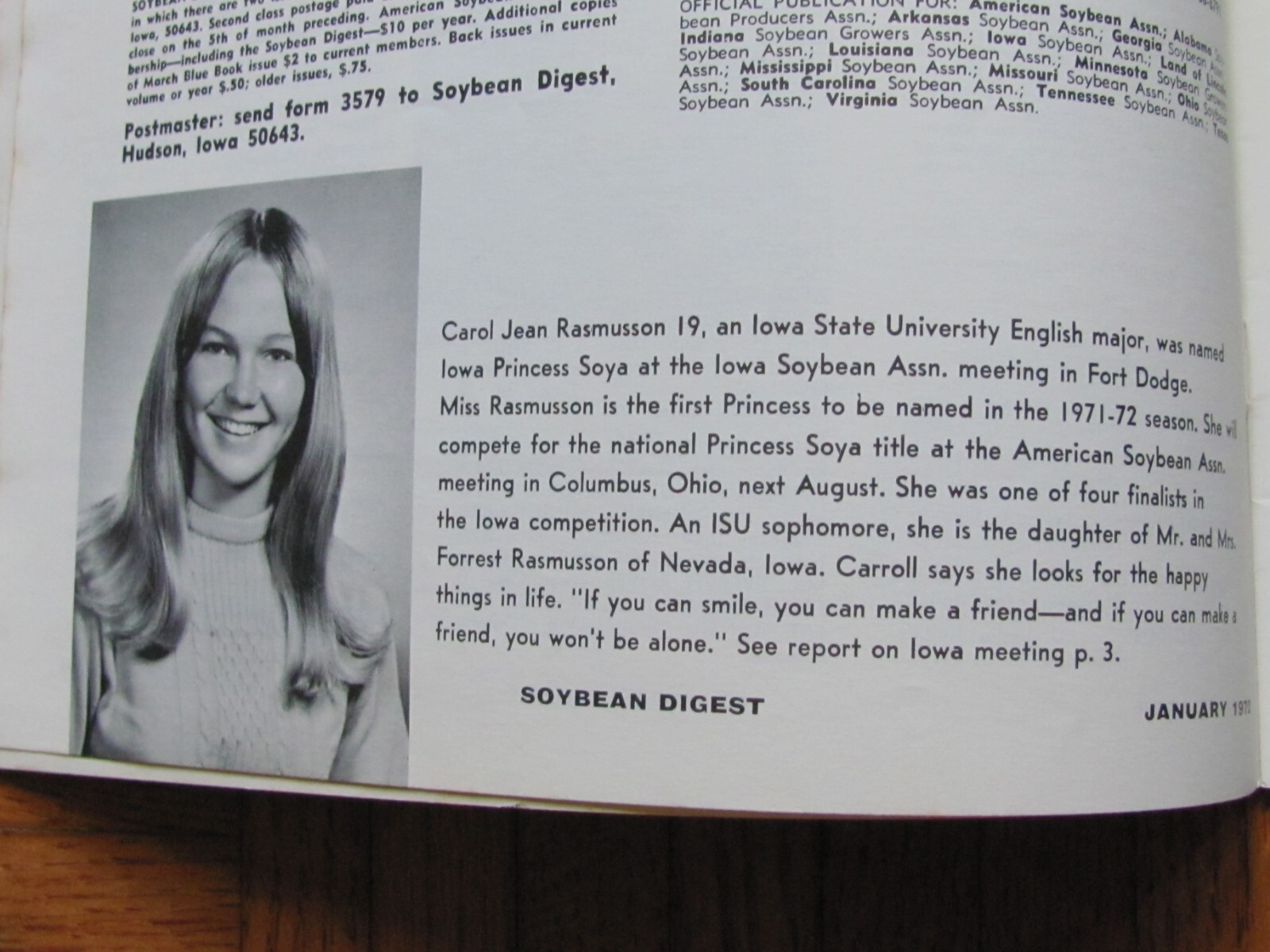 1972 SOYBEAN DIGEST FARM MAGAZINE HUDSON IA SOY PRINCESS KRISTIE ROACH