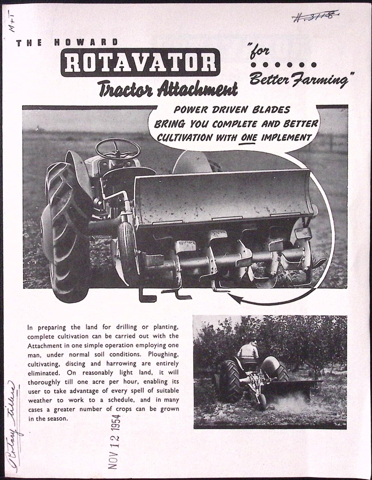 1954 Howard Elevator Tractor Attachment for Better Farming Brochure