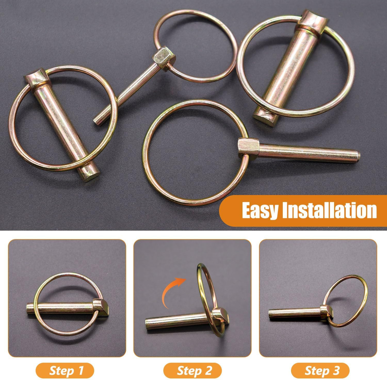 Lynch Pin Assortment Kit 12PCS 4 Sizes 3 Point Hitch Pins for Tractor Trailer