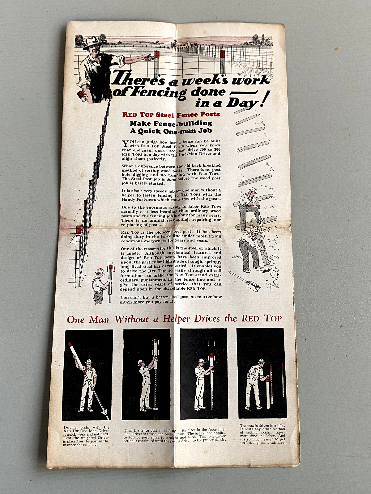 Vintage Red Top Steel Fence Posts Advertising Brochure Onaga Kansas Lumber 1928