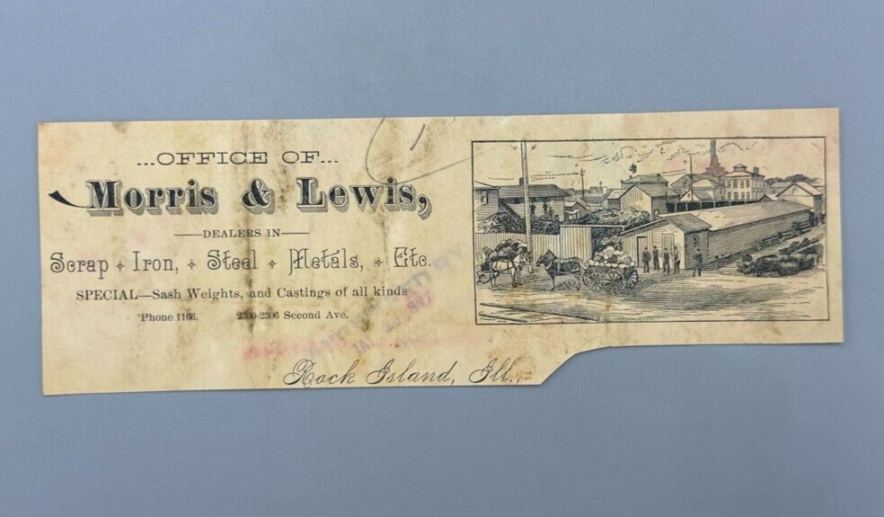 1897 Mooris & Lewis ROCK ISLAND Farm Advertising SCRAP IRON Letterhead PARTIAL