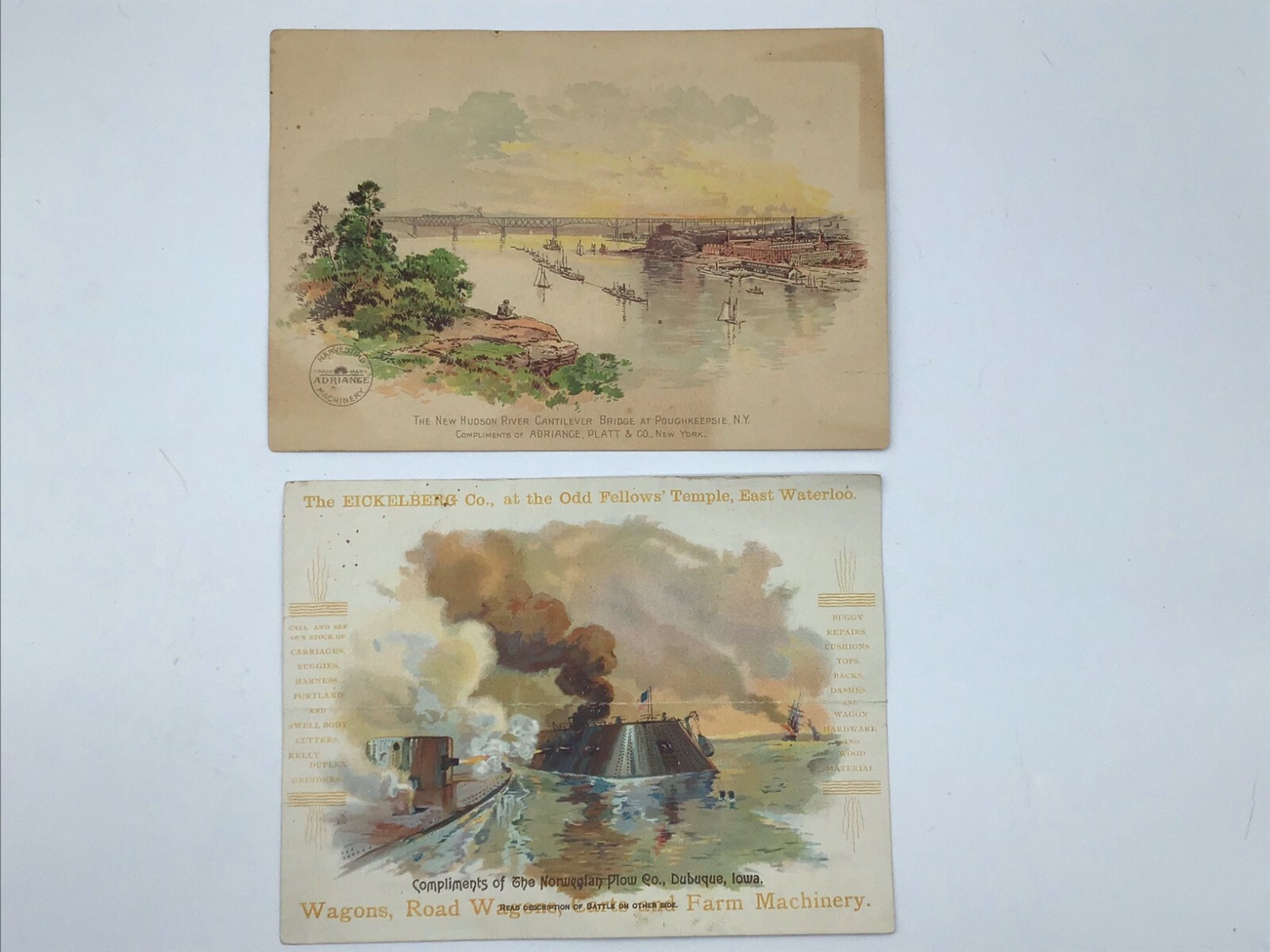 Antique Trade Cards-Norwegian Plow Co Dubuque Iowa/Adriance Platt Co N.Y.