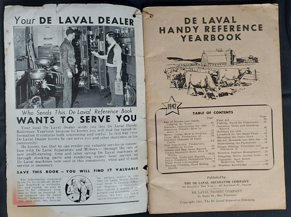 1942 De Laval Reference Year Book Cream Separators Frank Davis Greenville OH