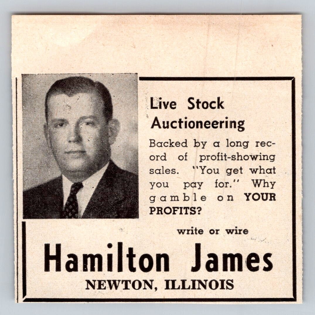 1948 Print Ad Hamilton James Newton Illinois Live Stock Auctioneering