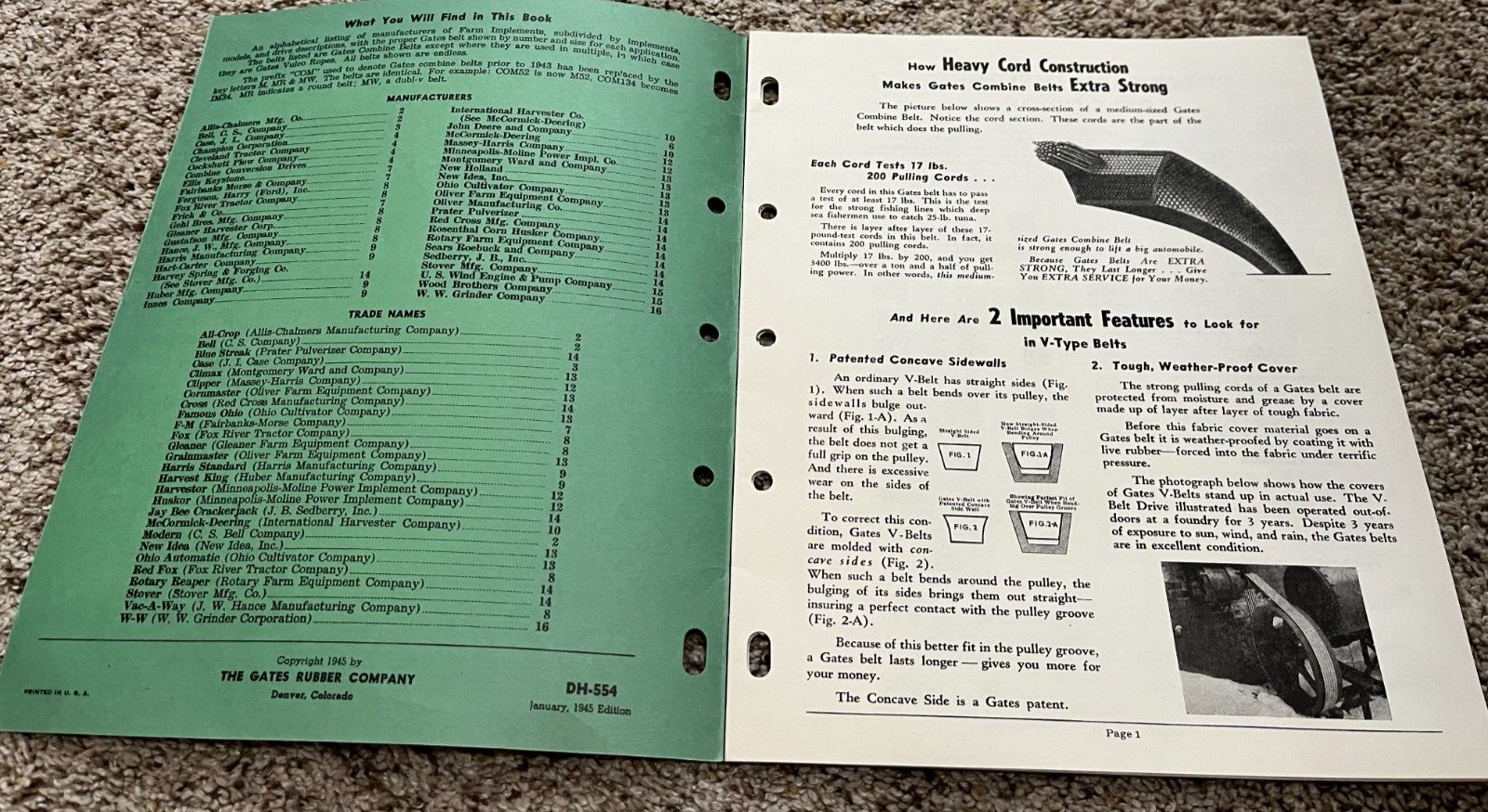 Gates Farm Implement Belt Guide 1945 Denver Colorado