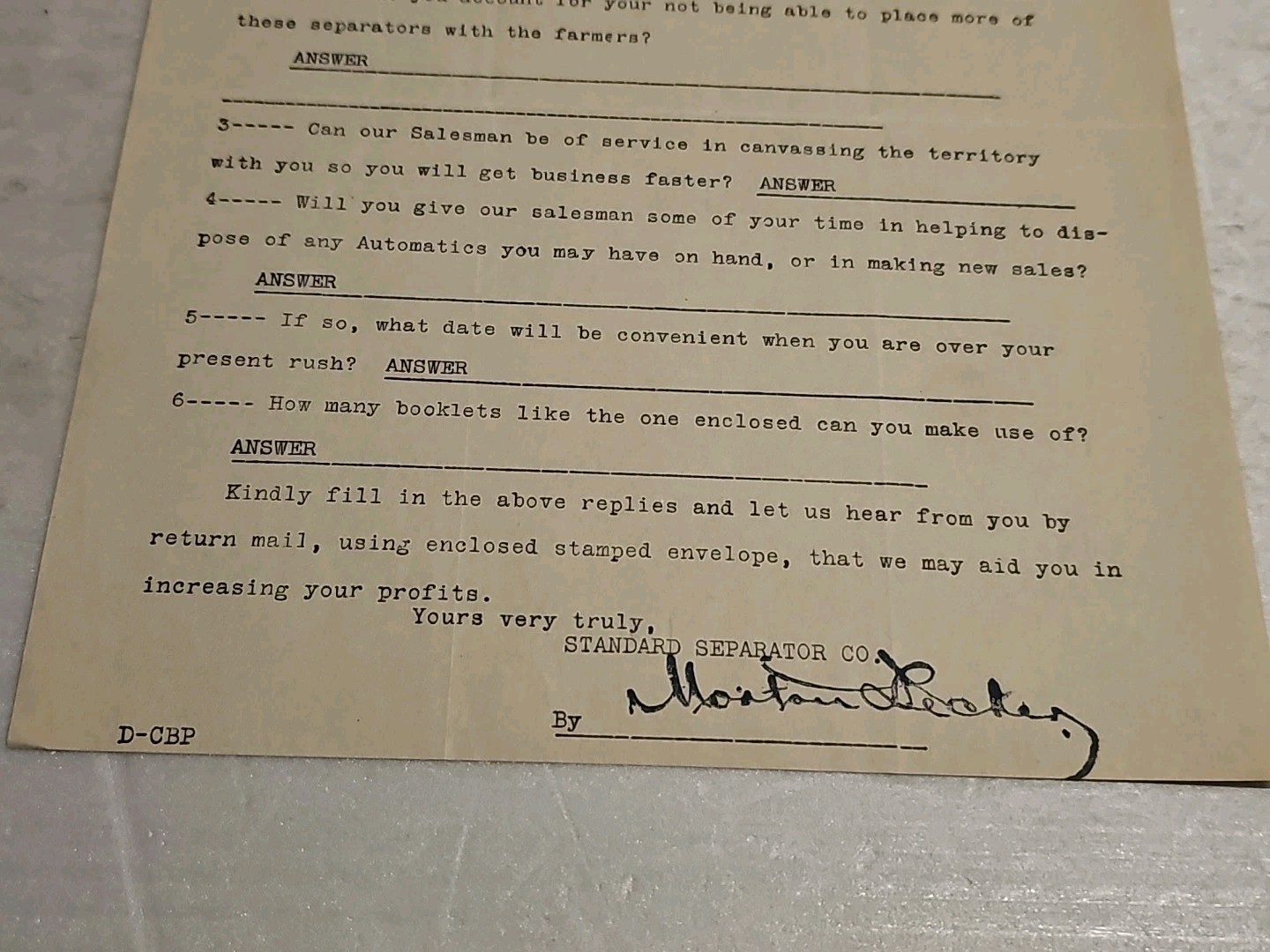 Vintage 1912 Standard Separator Company Letter Head