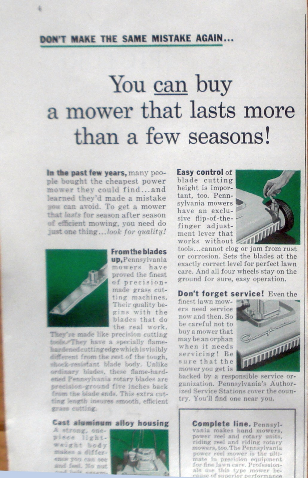 Pennsylvania Lawn Mower / American Chain & Cable Co CT 1959 Vtg Print Ad 5 x 14&Prime;