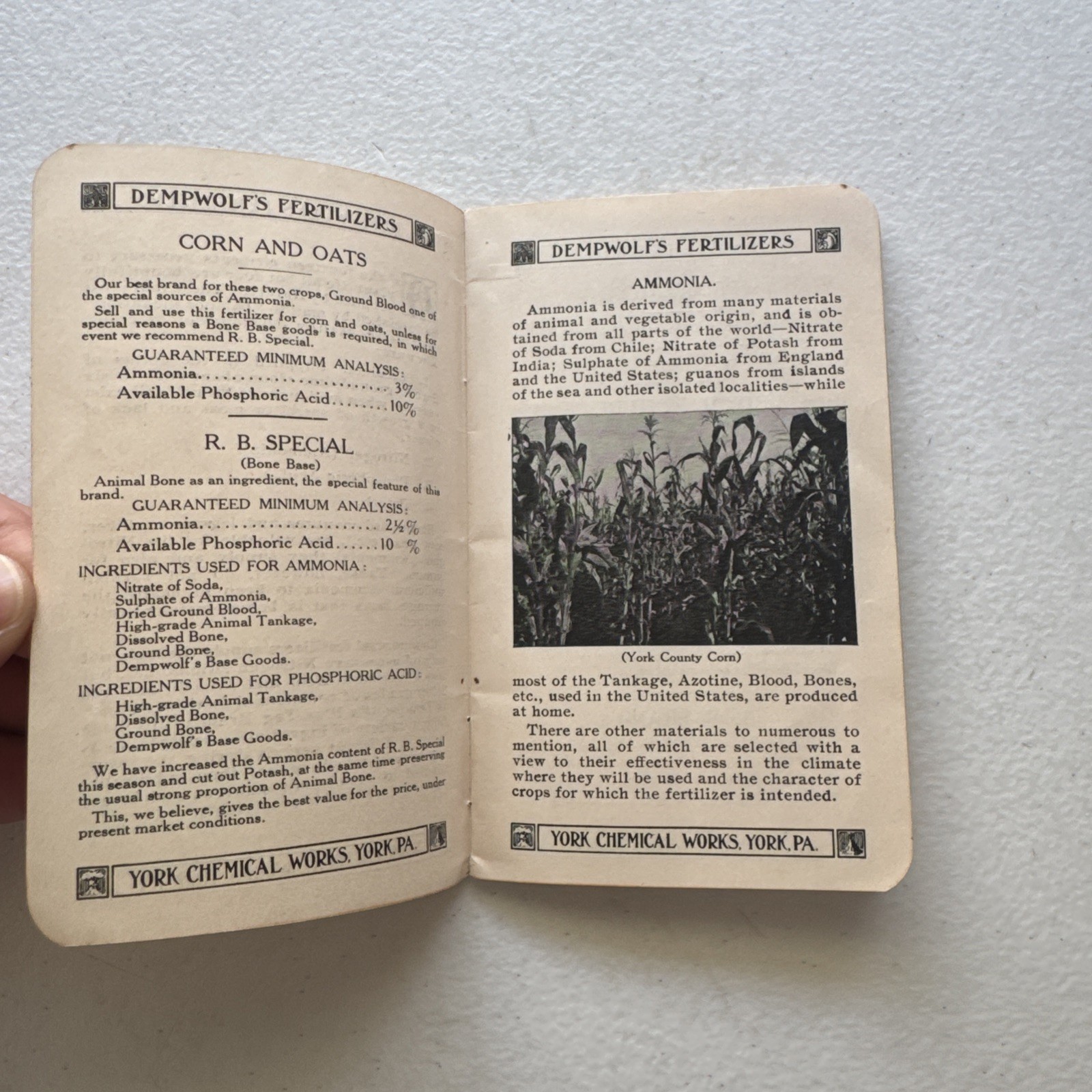 1917 Dempwolf&rsquo;s Fertilizers York Chemical Works York, PA Announcement Book