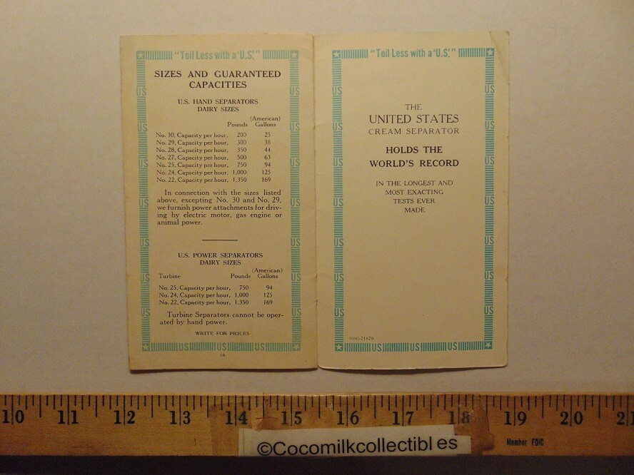 Vintage Vermont Farm Machine CO U.S Cream Separator Brochure Bellows Falls VT