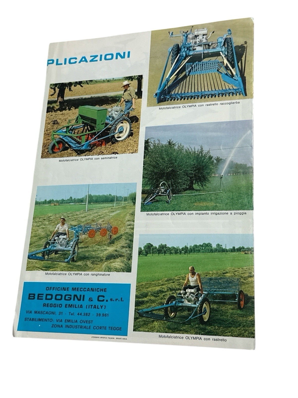 Vintage Olympia Motofalciatrice Brochure Bedogni Italian Farm Machinery