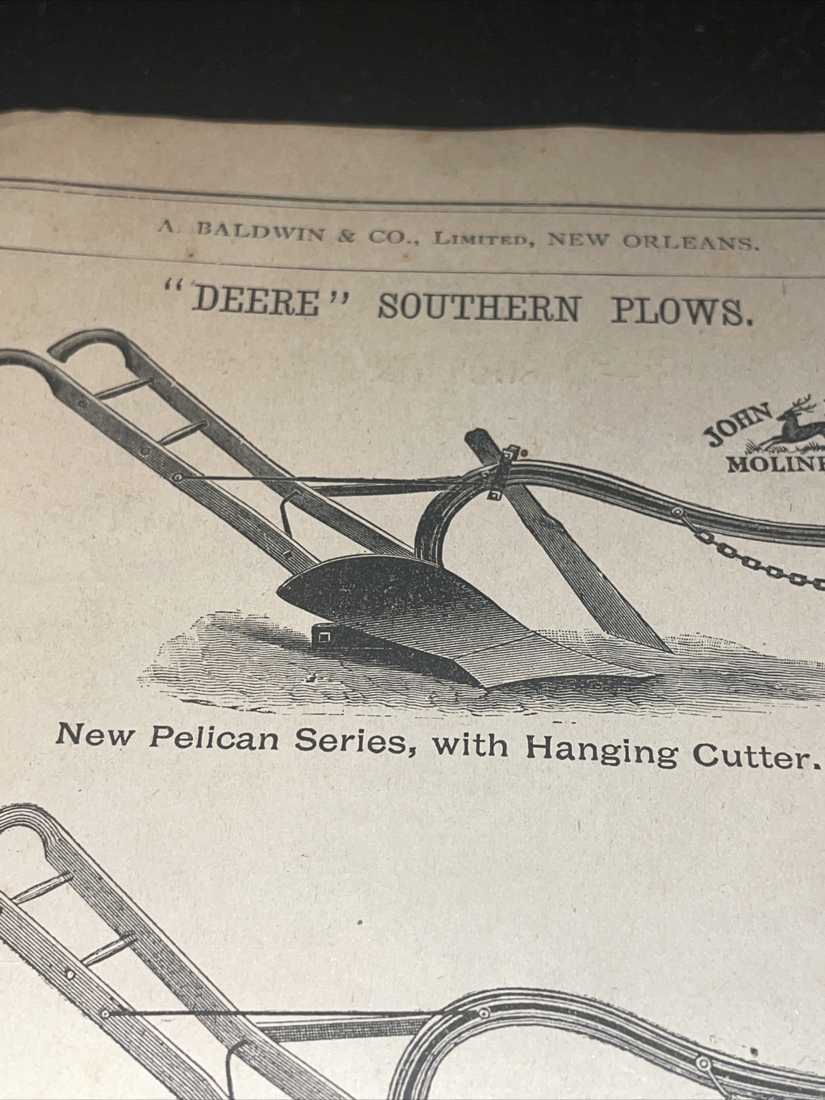 1891 Baldwin John Deere Pelican Plow Farm Advertising – New Orleans – Louisiana