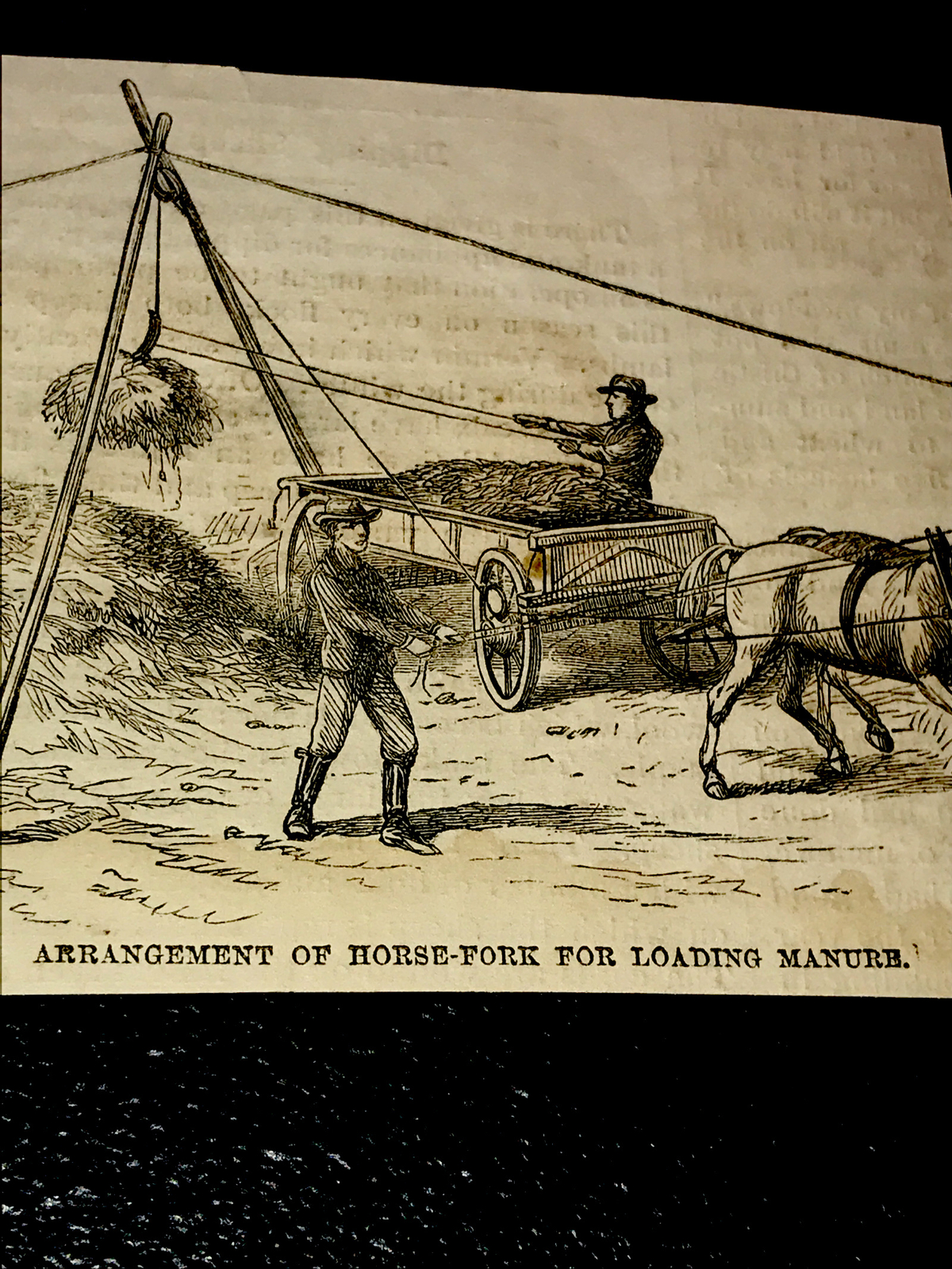 ORIGINAL 1873 Manure Loading Farm Engraving Advertising