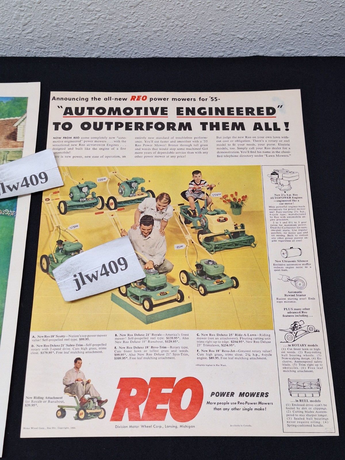 4 – 1947 1948 1951 1955 REO LAWN MOWER MAGAZINE ADS Print Ads power mowers