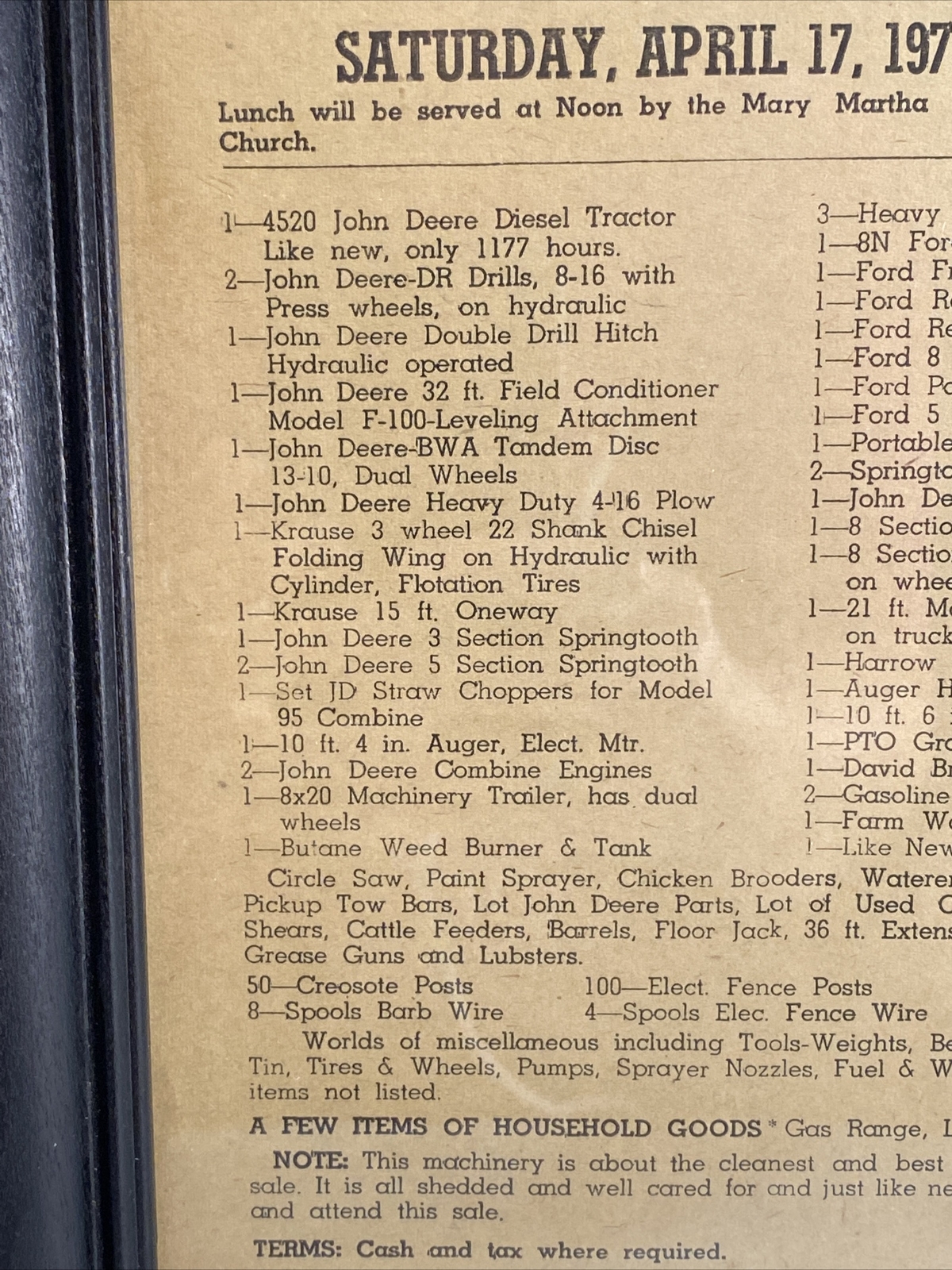 1971 Farm Auction Bill Mrs. Albert “Butch“ Rauh Owner, Auctioneer Clyde Jones