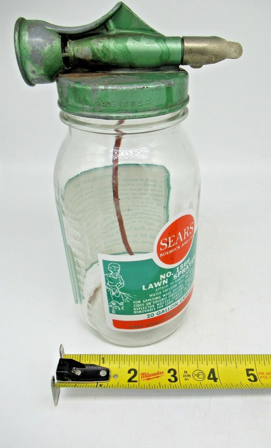 Vintage 1960&rsquo;s Metal Sears Chemical Lawn Fertilizer Glass Sprayer