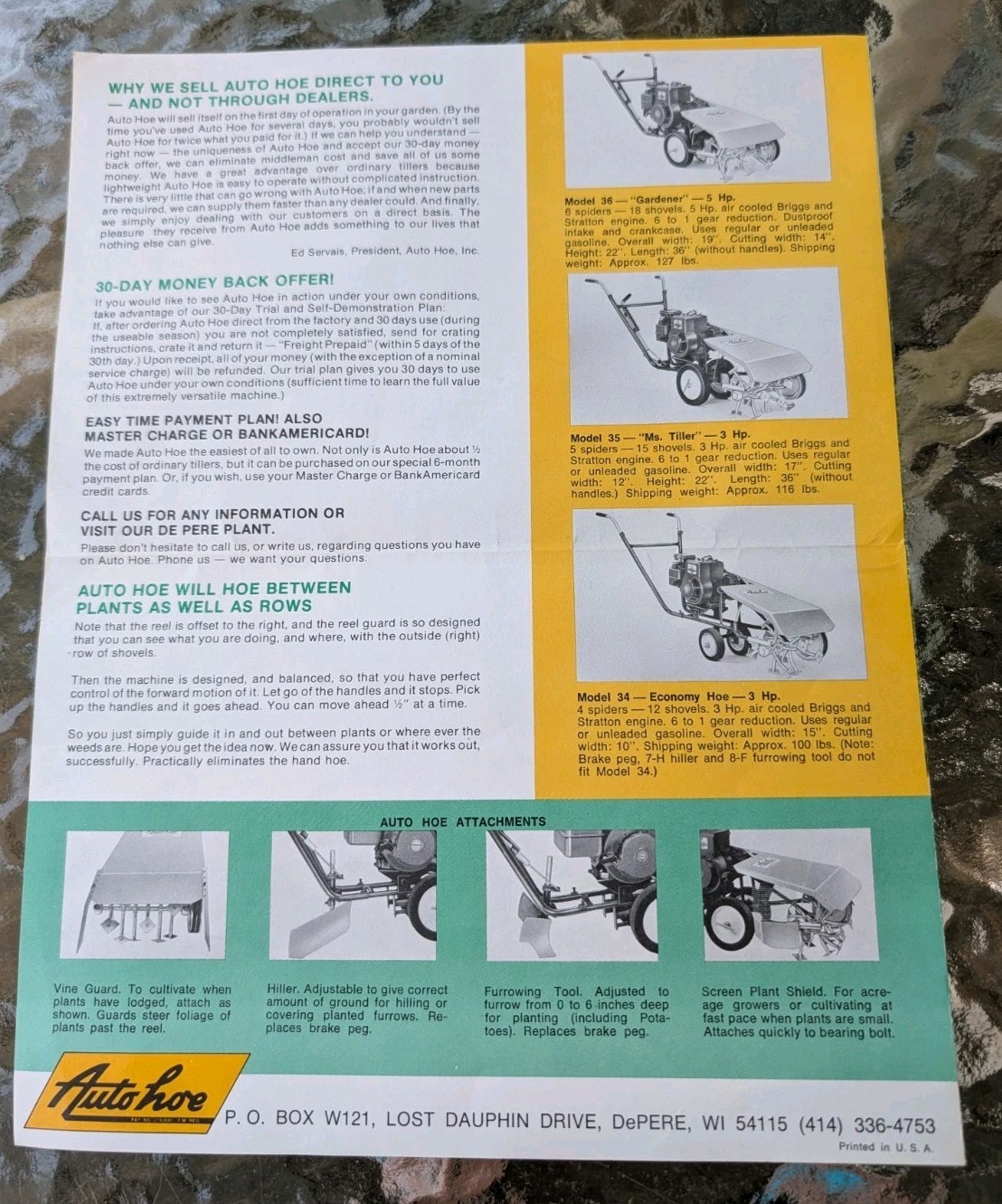 Auto Hoe Rototiller Advertising DePere Wisconsin