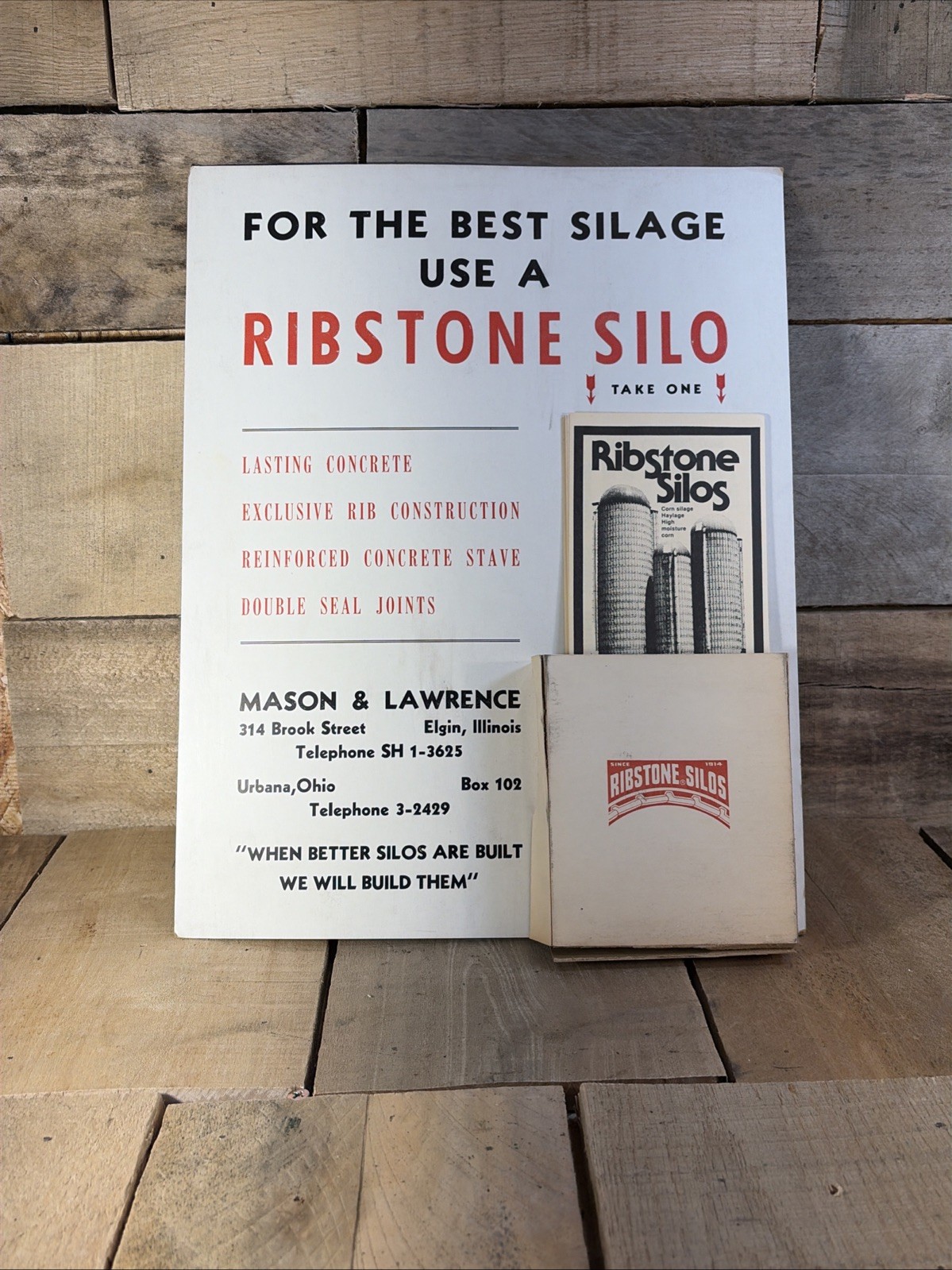 Vintage Brochure Counter Display Sign Ribstone Farm Silo Ph 3-2429 Illinois Ohio