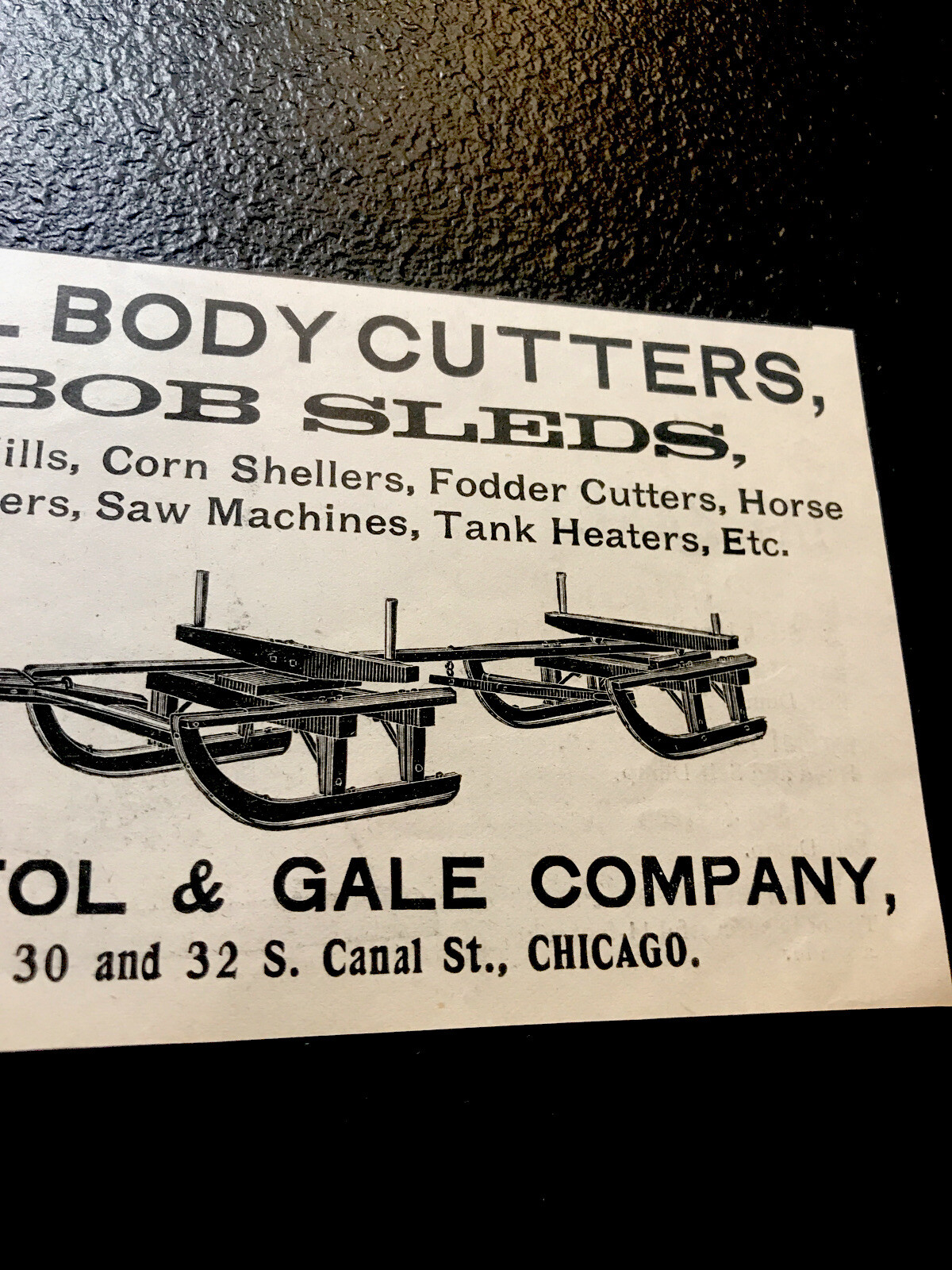 ORIGINAL 1897 Sleigh & Bob Sled Advertising – Chicago