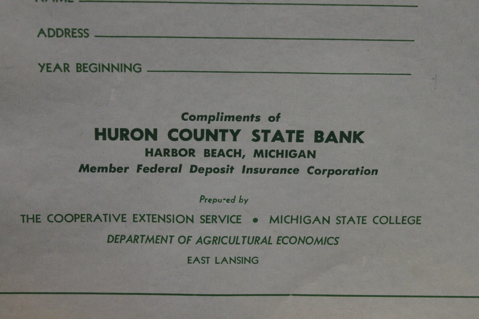 Vtg Michigan State College Farm Tax Record Book Huron Co State Bank Harbor Beach