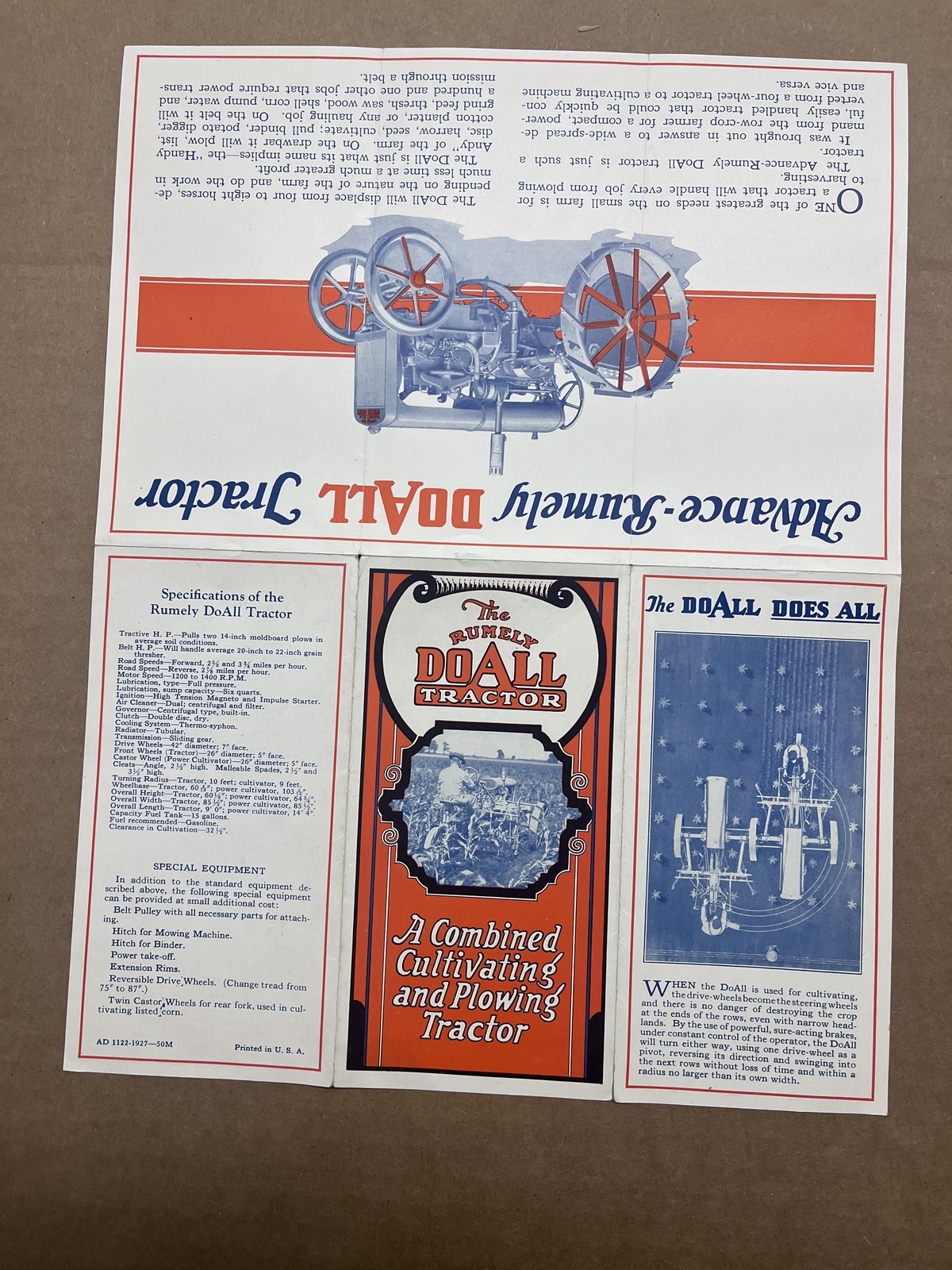 1927 Rumely DoAll Tractor Catalog Brochure Cultivating Plowing Vintage Original