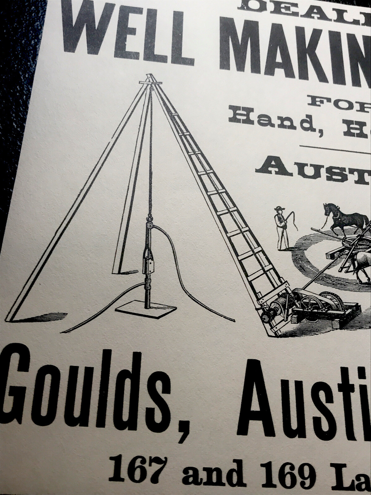1889 Well Making Machinery Farm Advertising – Chicago Goulds, Austin & Caldwell