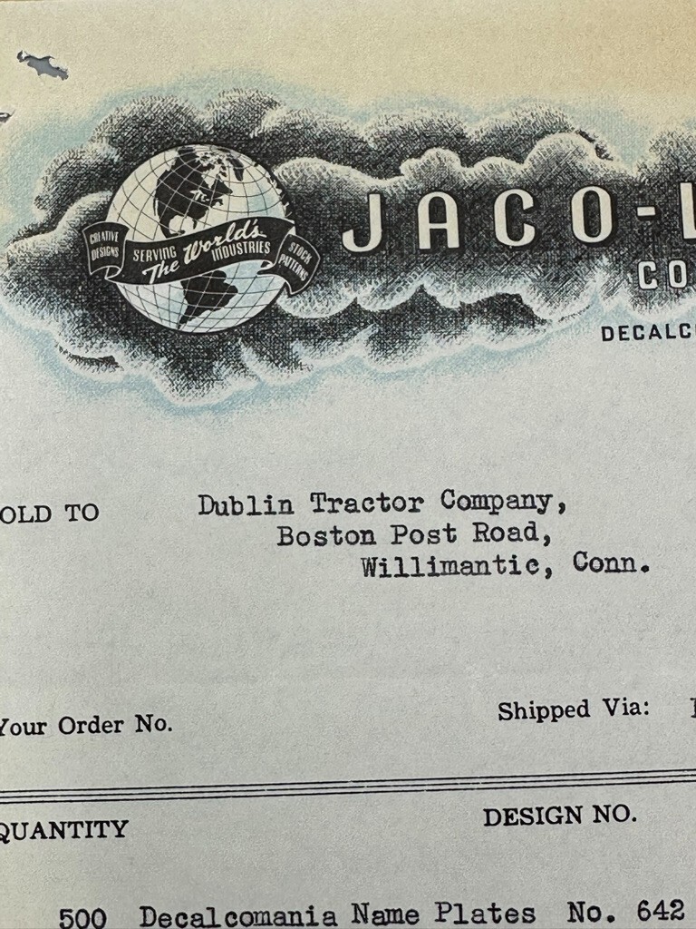 1943 JACO-LAC DECAL Decalcomania Advertising Illustrated Invoice Vintage