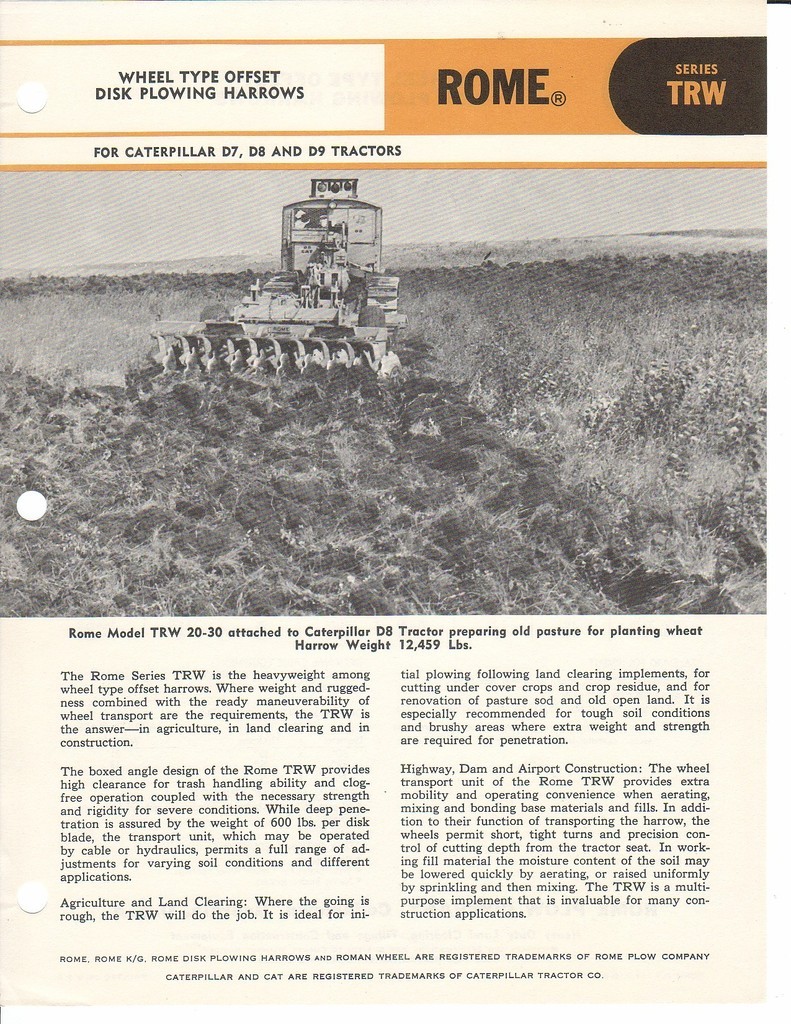 Farm Implement Brochure – Rome – TRW – Wheel Offset Disk Harrow – 1967 (F1173)