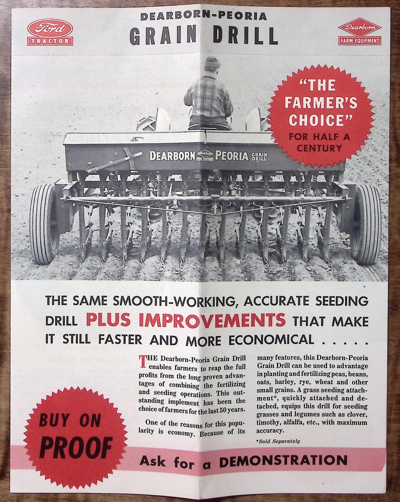 1950 DEARBORN-PEORIA GRAIN DRILL FORD TRACTOR ADVERTISING SALES BROCHURE Z6116