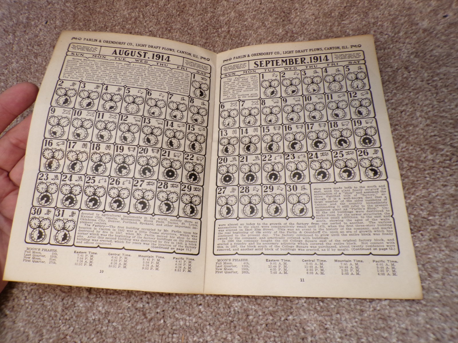 1914 P&O Parlin & Orendorff Draft Plows Moonlight Calendar Catalog Brochure