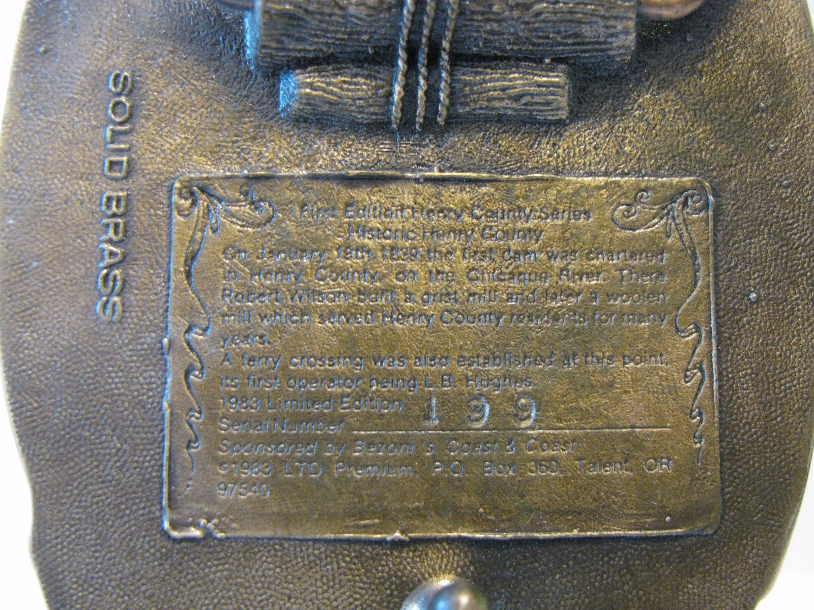 1983 OAKLAND MILLS Historical Henry County Iowa Brass Belt Buckle Ltd Ed #199