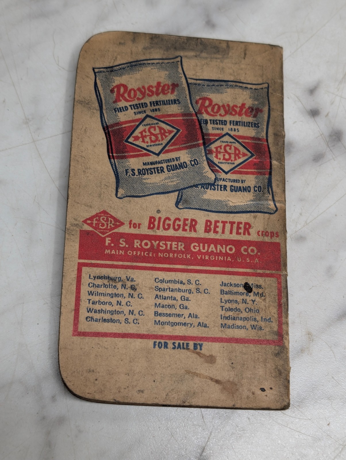 FS Royster Guano Co Pocket Memo Book Calendar Advertising Fertilizer