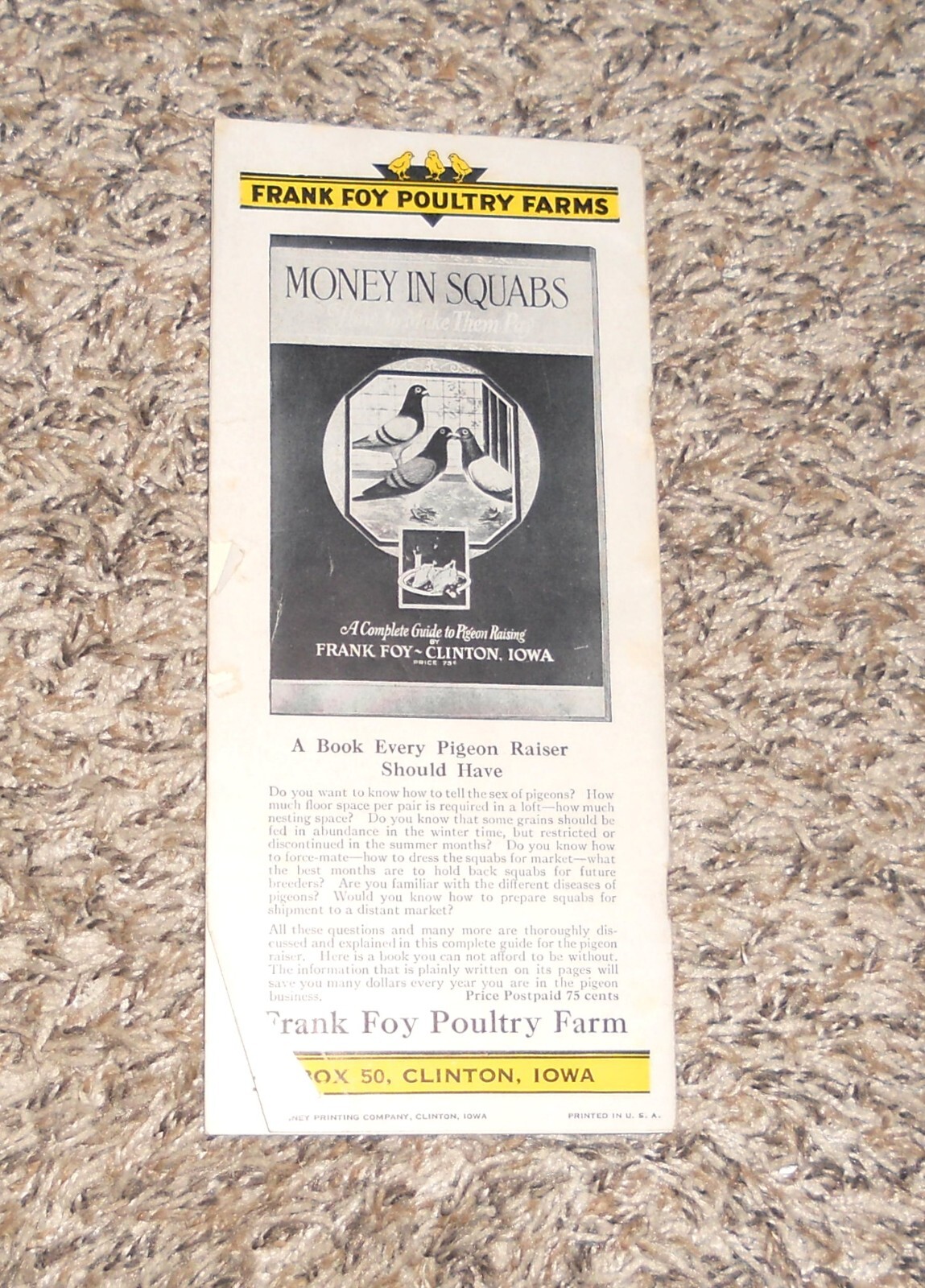 Vintage Frank Foy Poultry Farm Clinton IA Iowa Farm Brochure (C15)