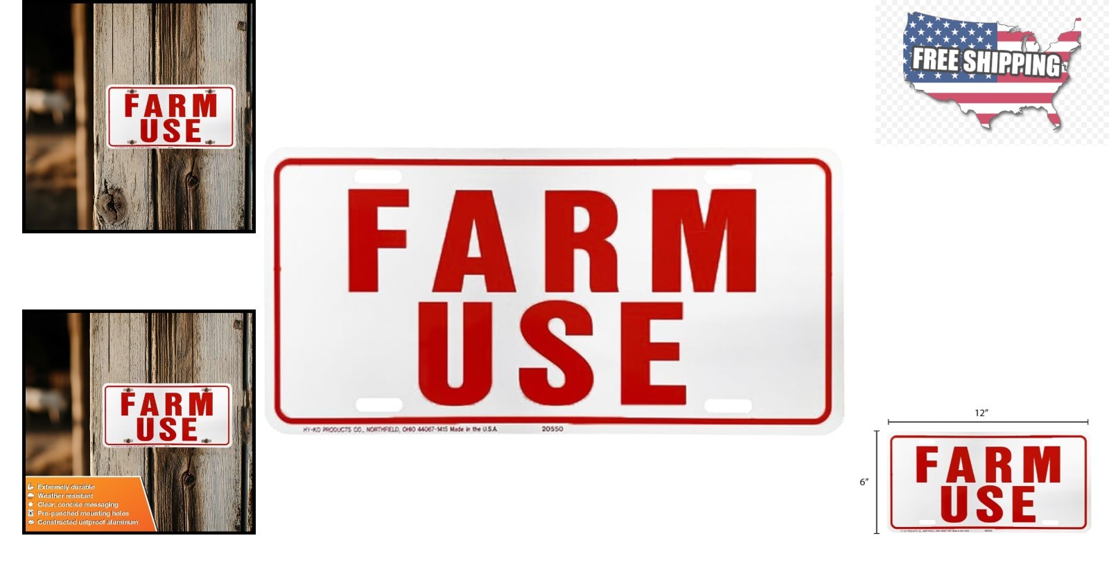 Weather-Resistant Farm Use ID Tag – 6×12 Aluminum Sign in Red/White